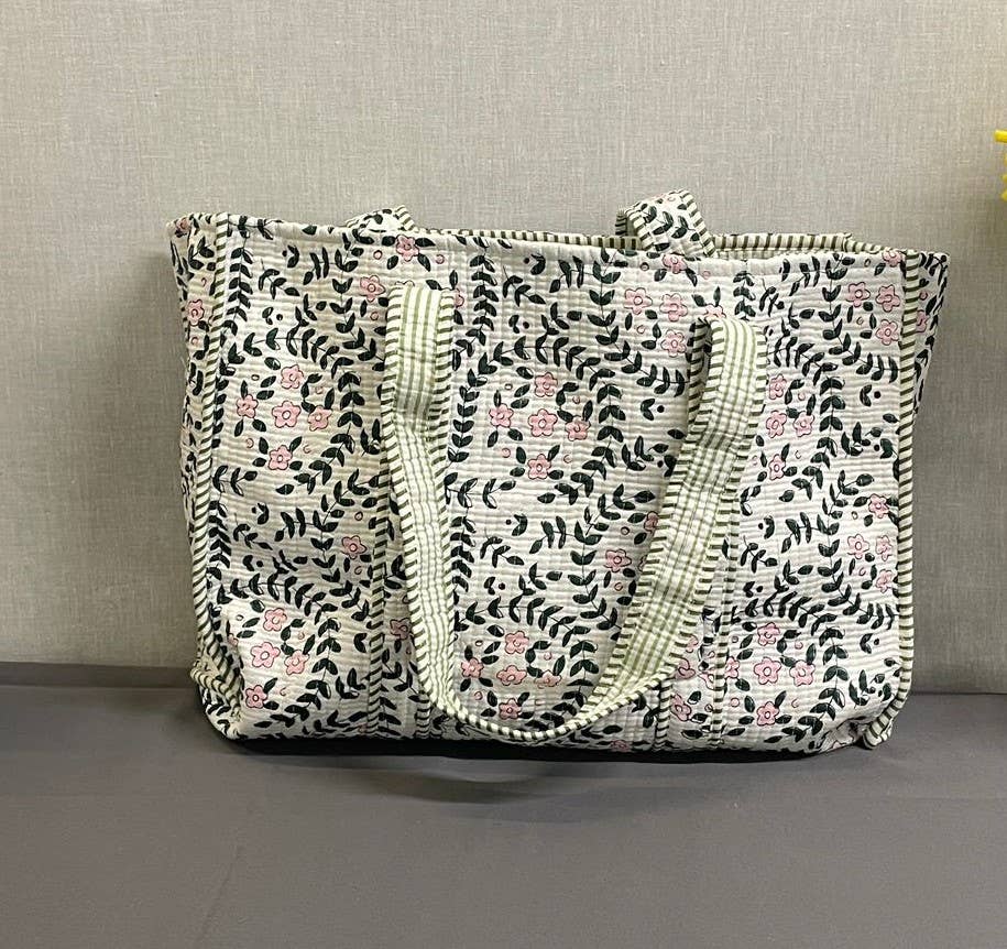Ethereal Flower Kantha Quilted Boho Reversible Tote Bag