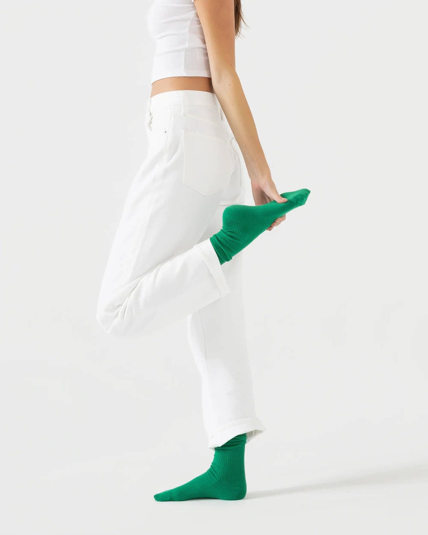 Combed Cotton Ribbed Crew Socks in Green