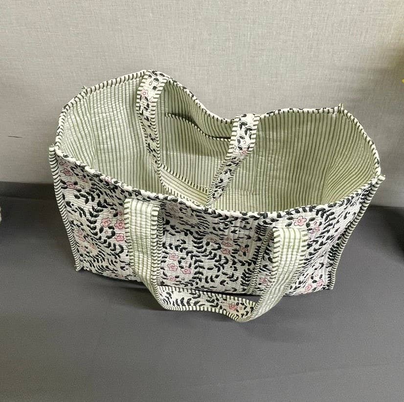 Ethereal Flower Kantha Quilted Boho Reversible Tote Bag