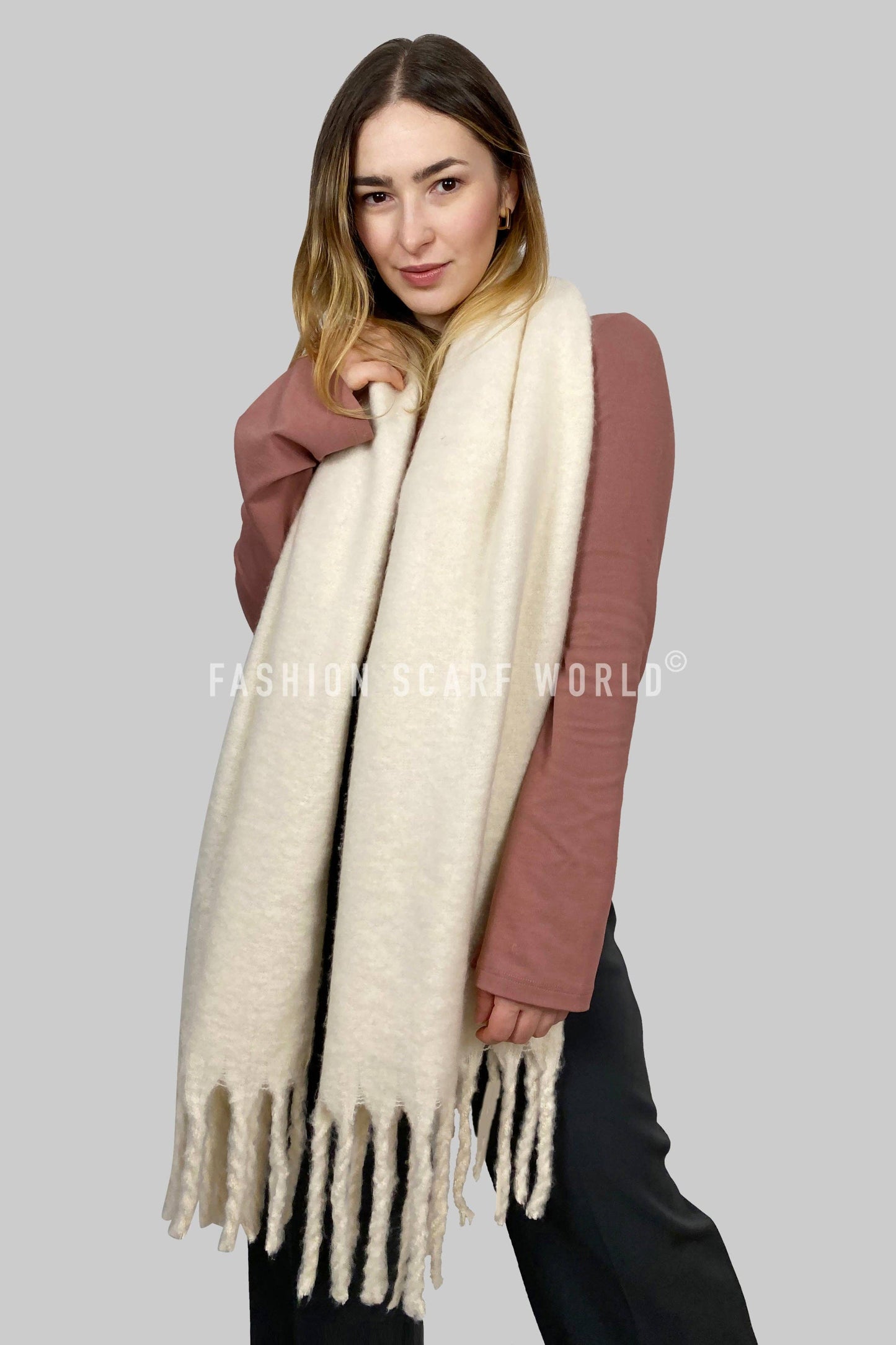 Tassel Blanket Scarf: Ivory