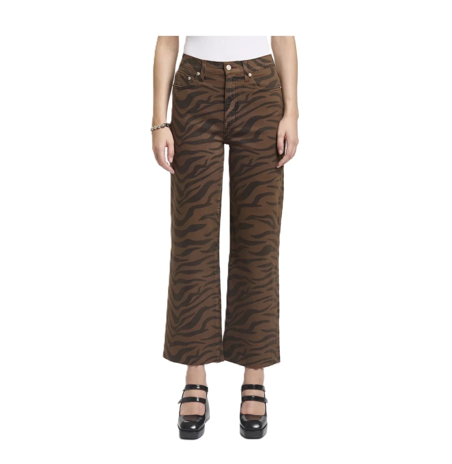 Pleaser High Rise Wide Ankle Jeans in Desert Zebra