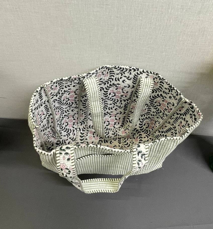 Ethereal Flower Kantha Quilted Boho Reversible Tote Bag