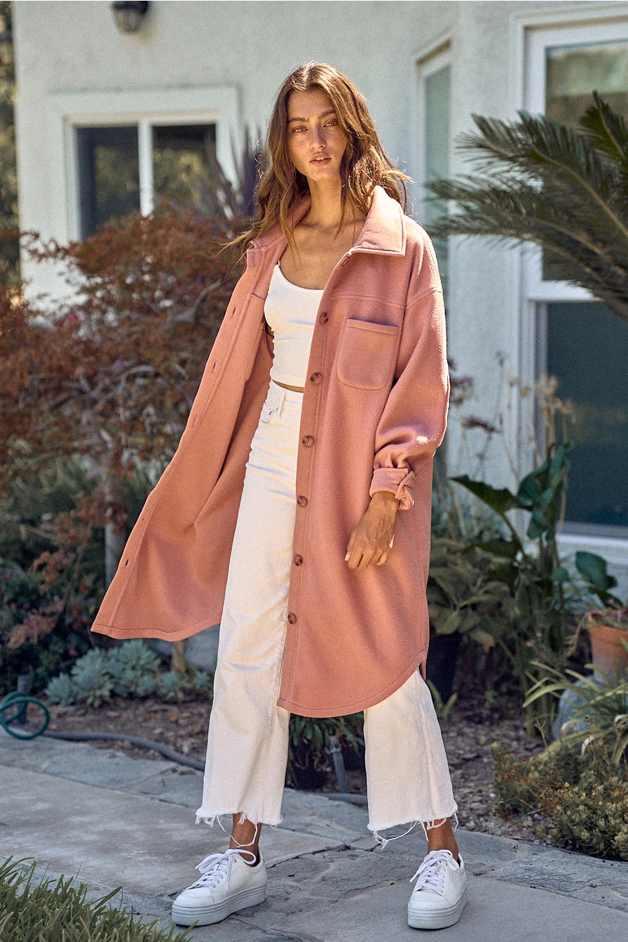 Amelia Long Jacket-Dusty Rose
