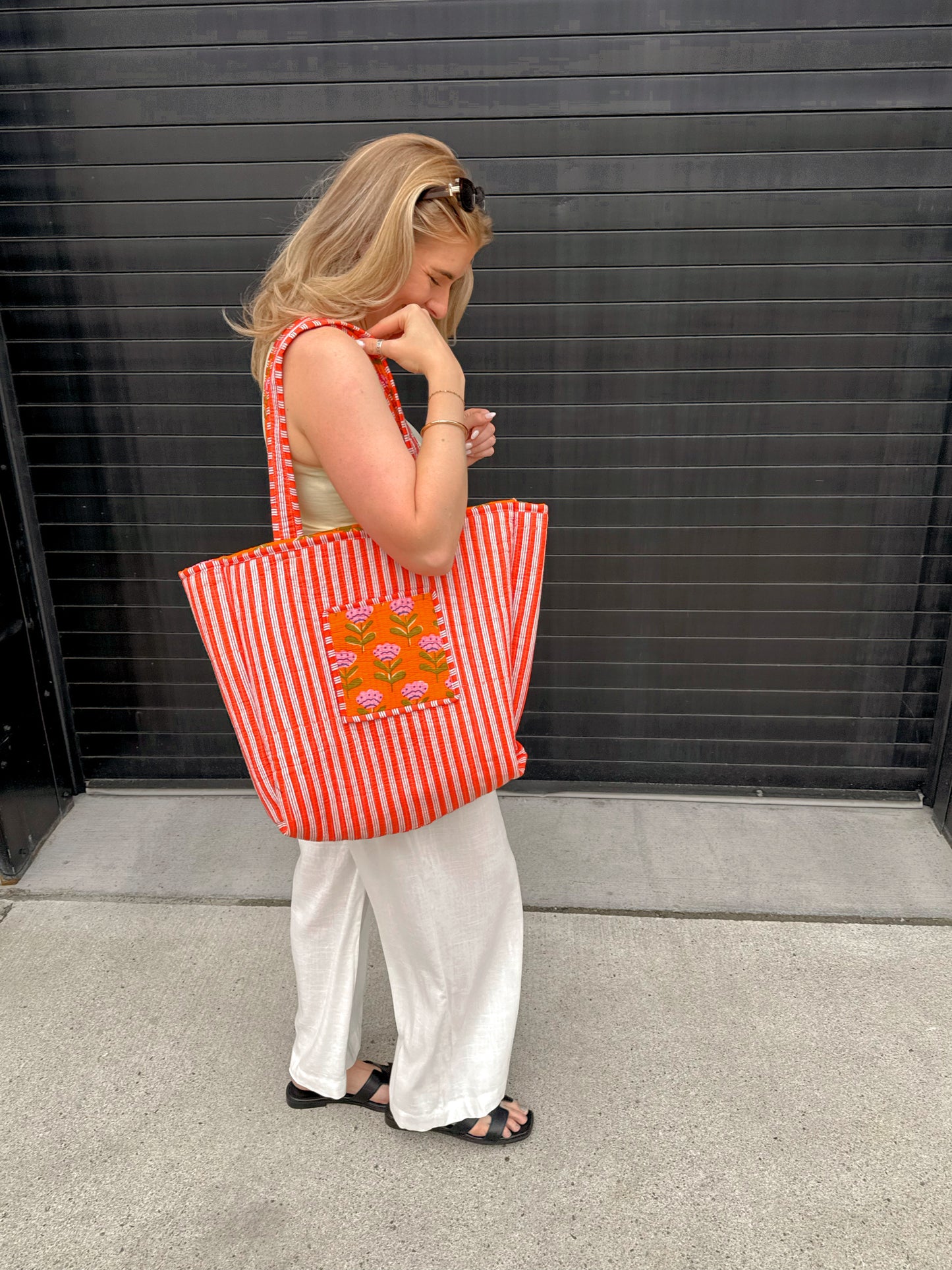 Boho Floral Kantha Quilted Reversible Tote Bag