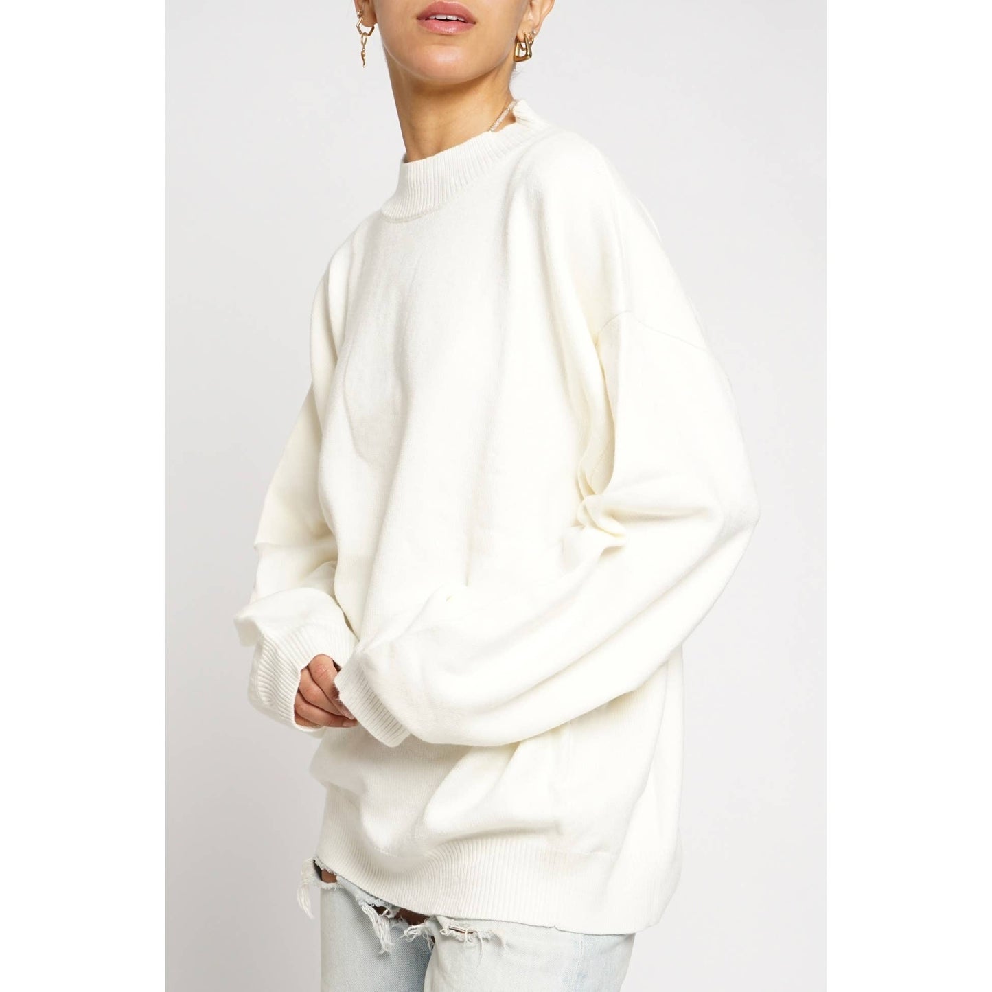 No Problem Tunic Sweater-Cream