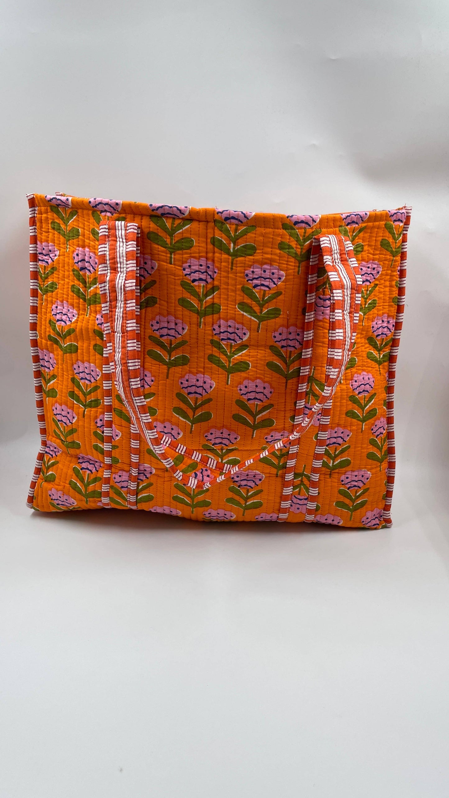 Boho Floral Kantha Quilted Reversible Tote Bag