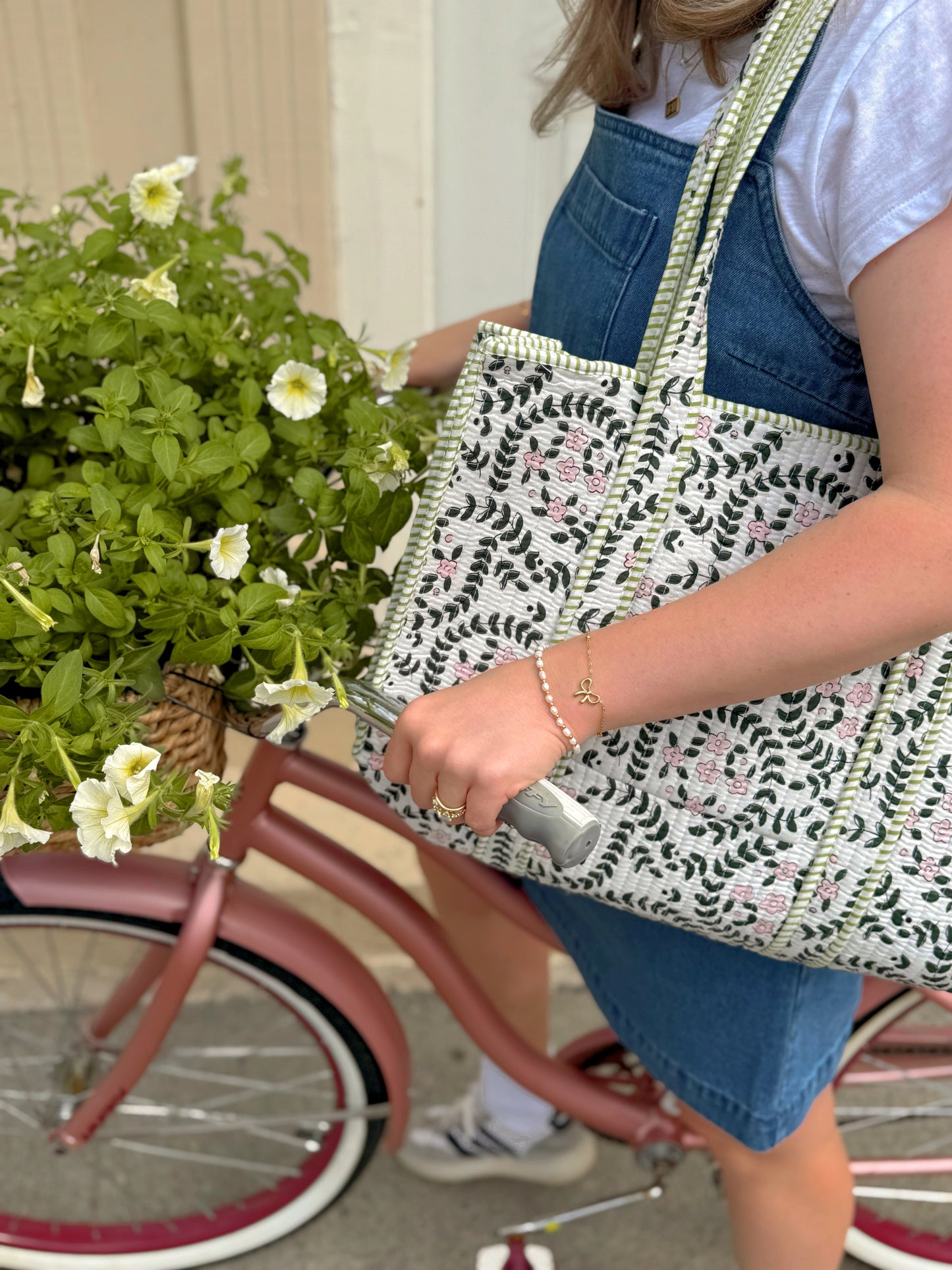 Ethereal Flower Kantha Quilted Boho Reversible Tote Bag