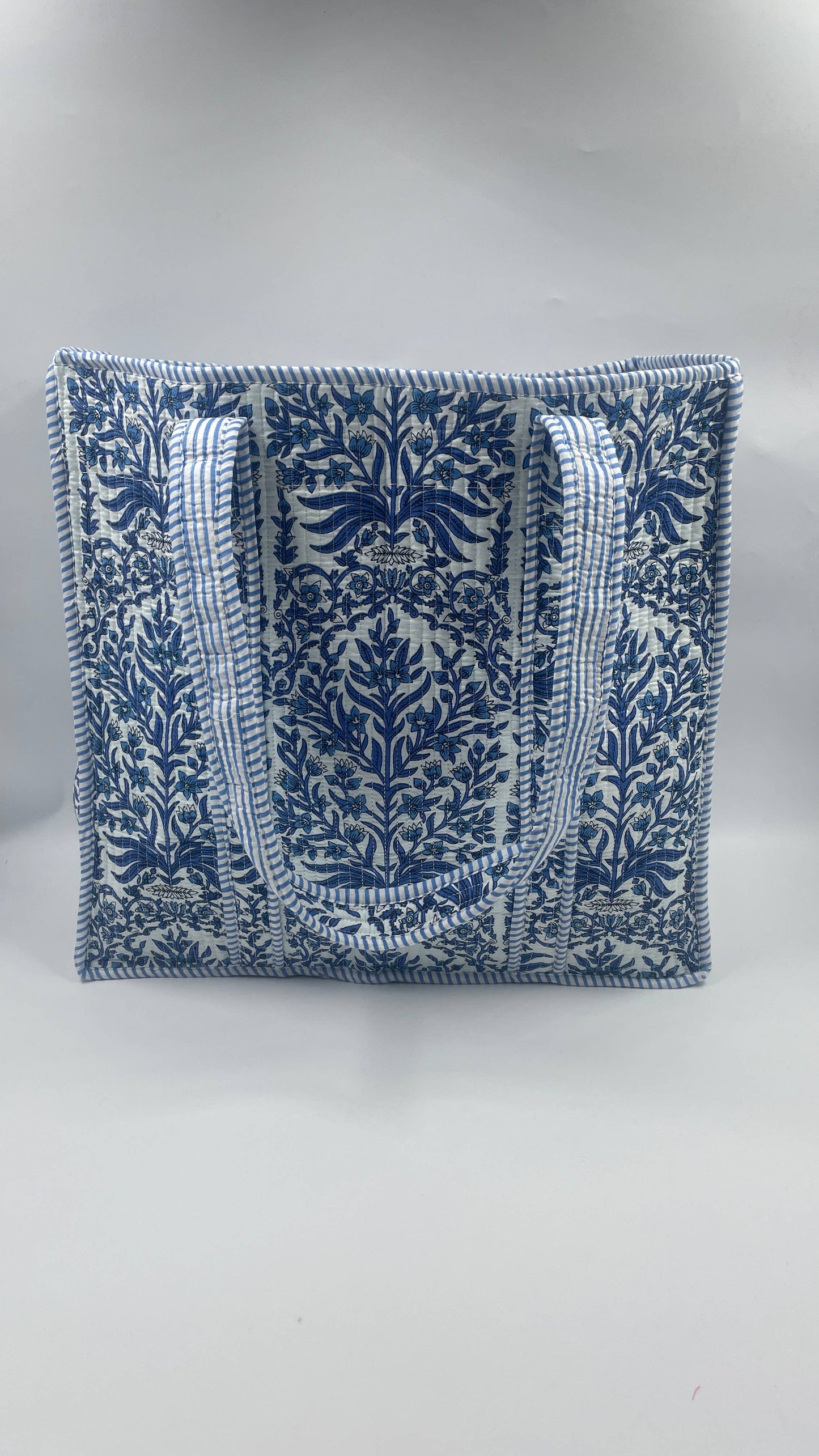 Blue Floral Kantha Quilted Boho Reversible Tote Bag