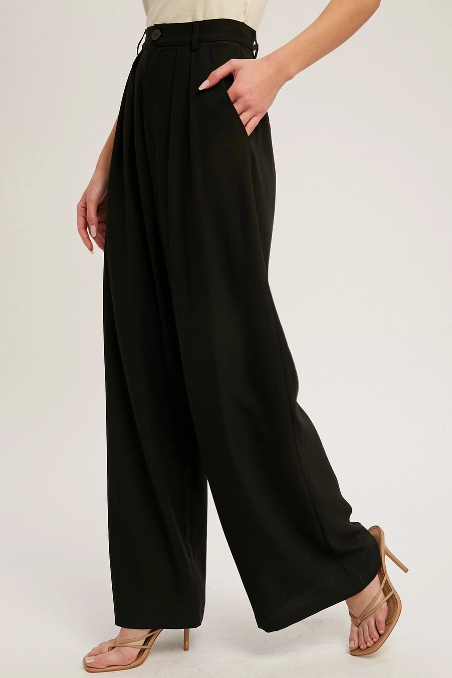 Essential Pintuck Wide Leg Pant - Black