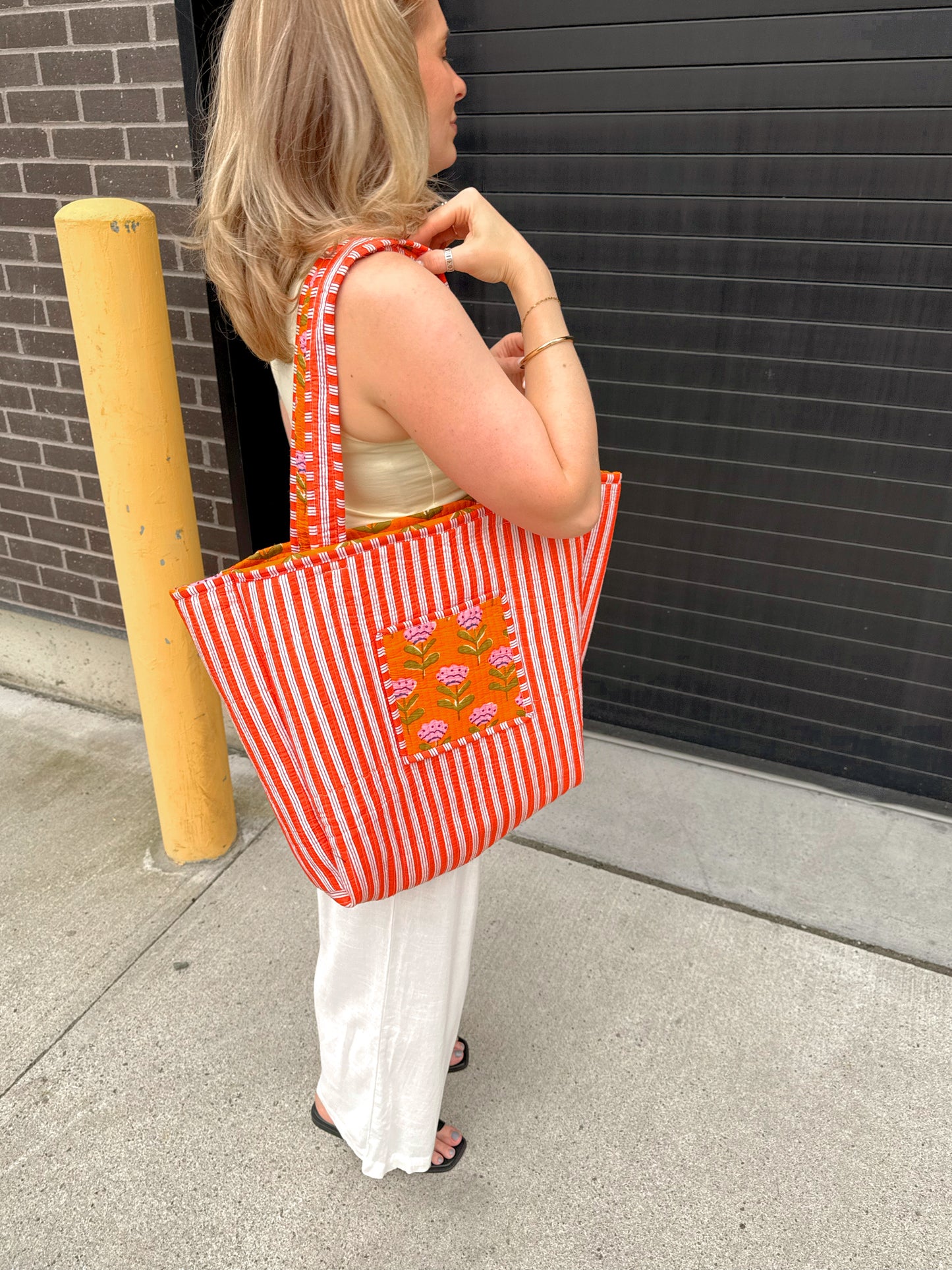 Boho Floral Kantha Quilted Reversible Tote Bag