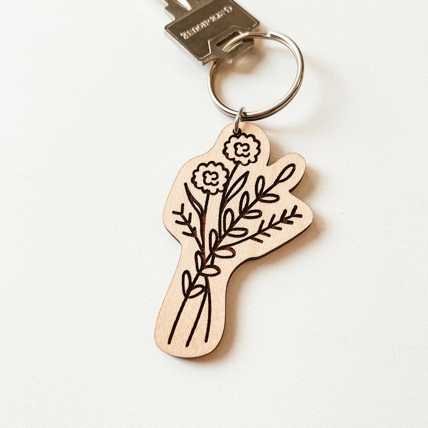 Wildflower Wooden Keychain