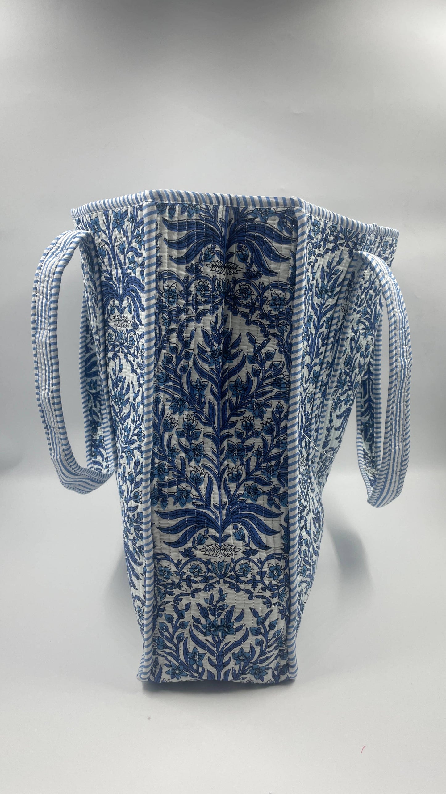 Blue Floral Kantha Quilted Boho Reversible Tote Bag
