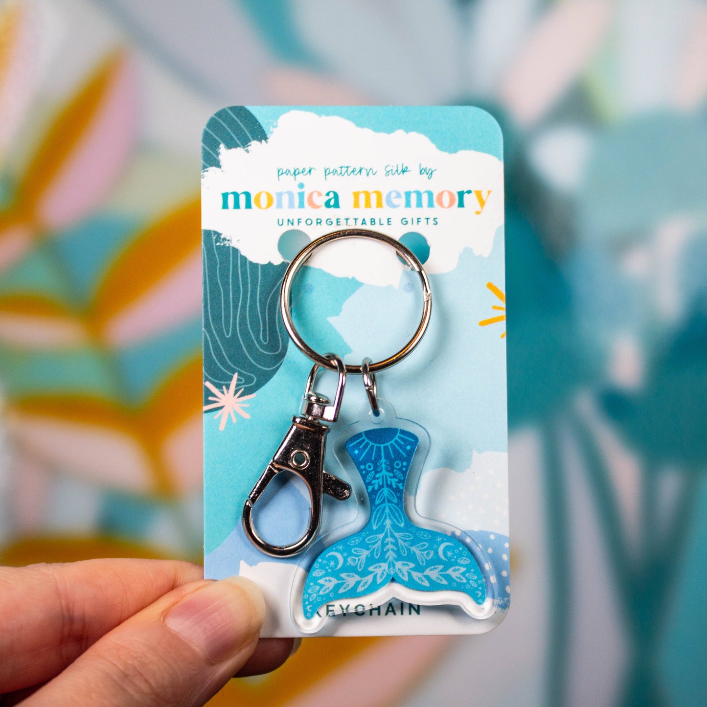 Folk Art Whale Tail Keychain