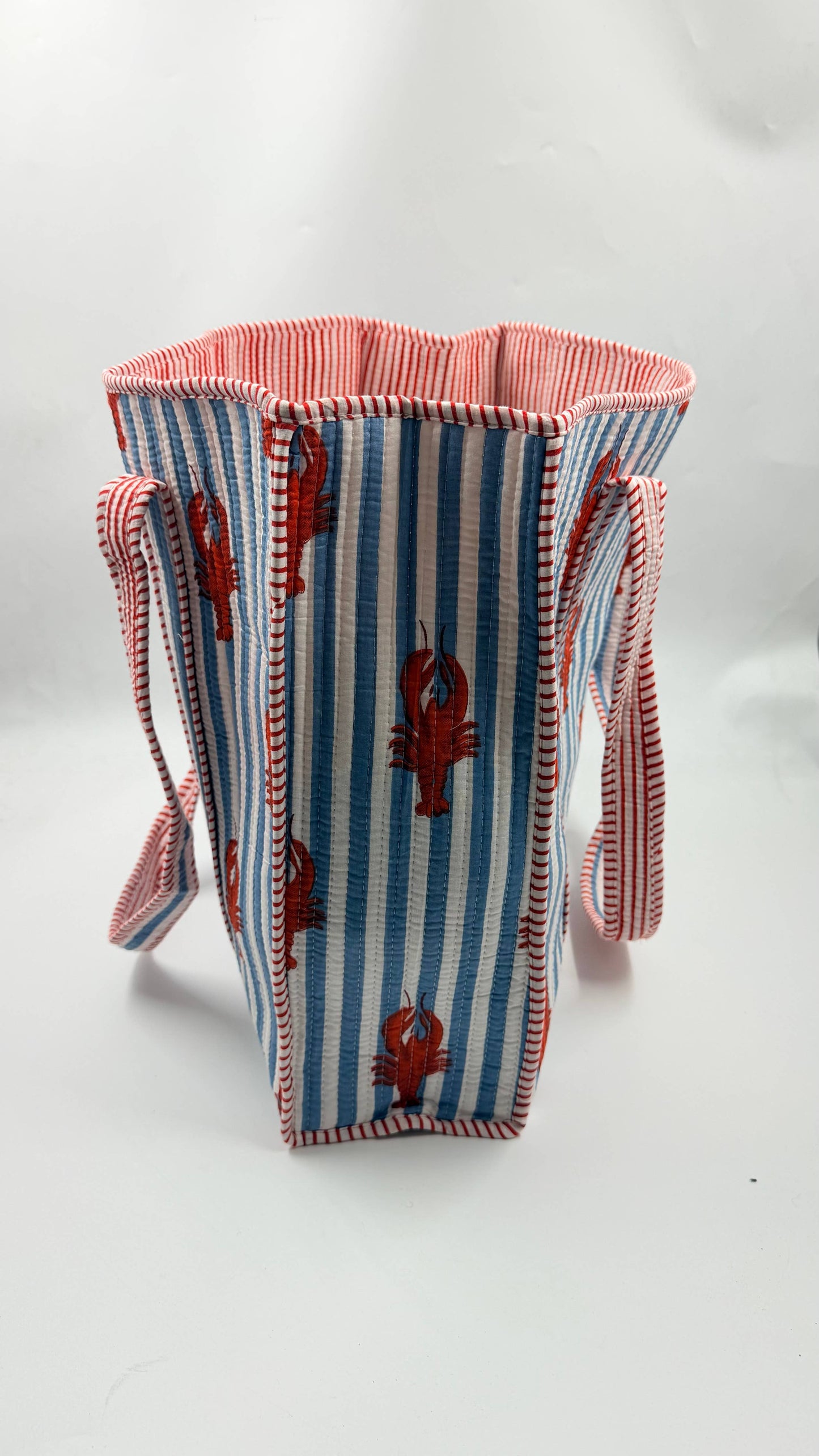 Lobster Cotton Kantha Quilted Boho Floral Reversible Tote Bag
