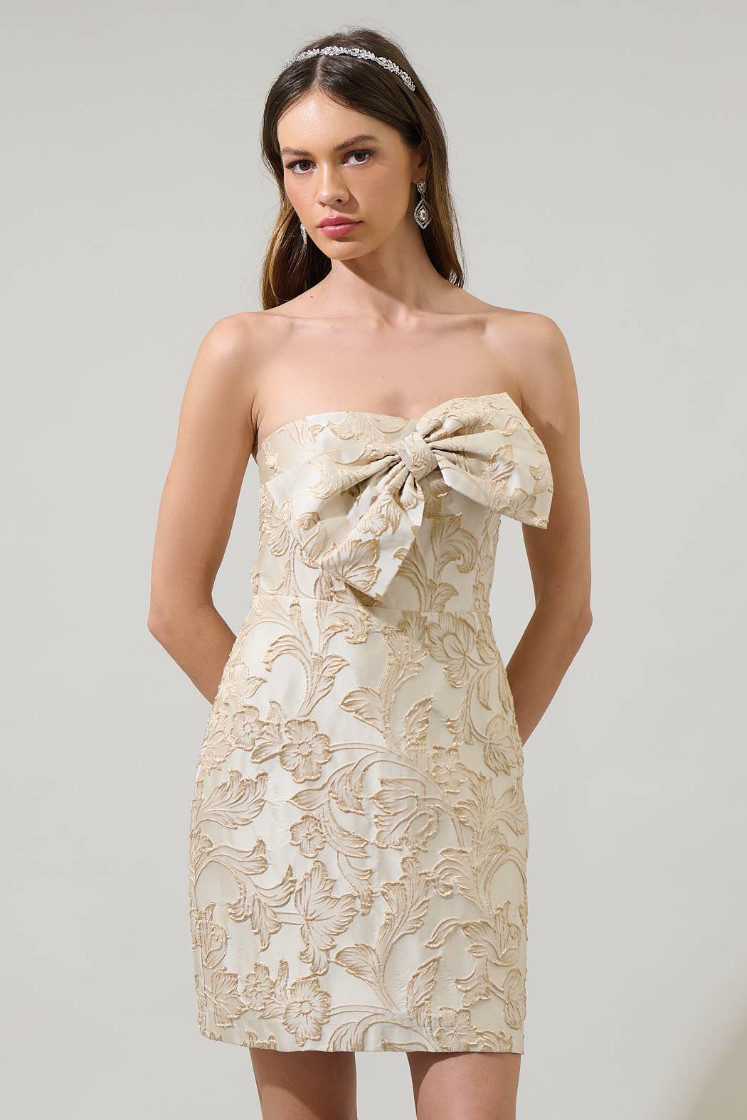 Imelda Jewel Jacquard Bow Strapless Mini Dress - FINAL SALE