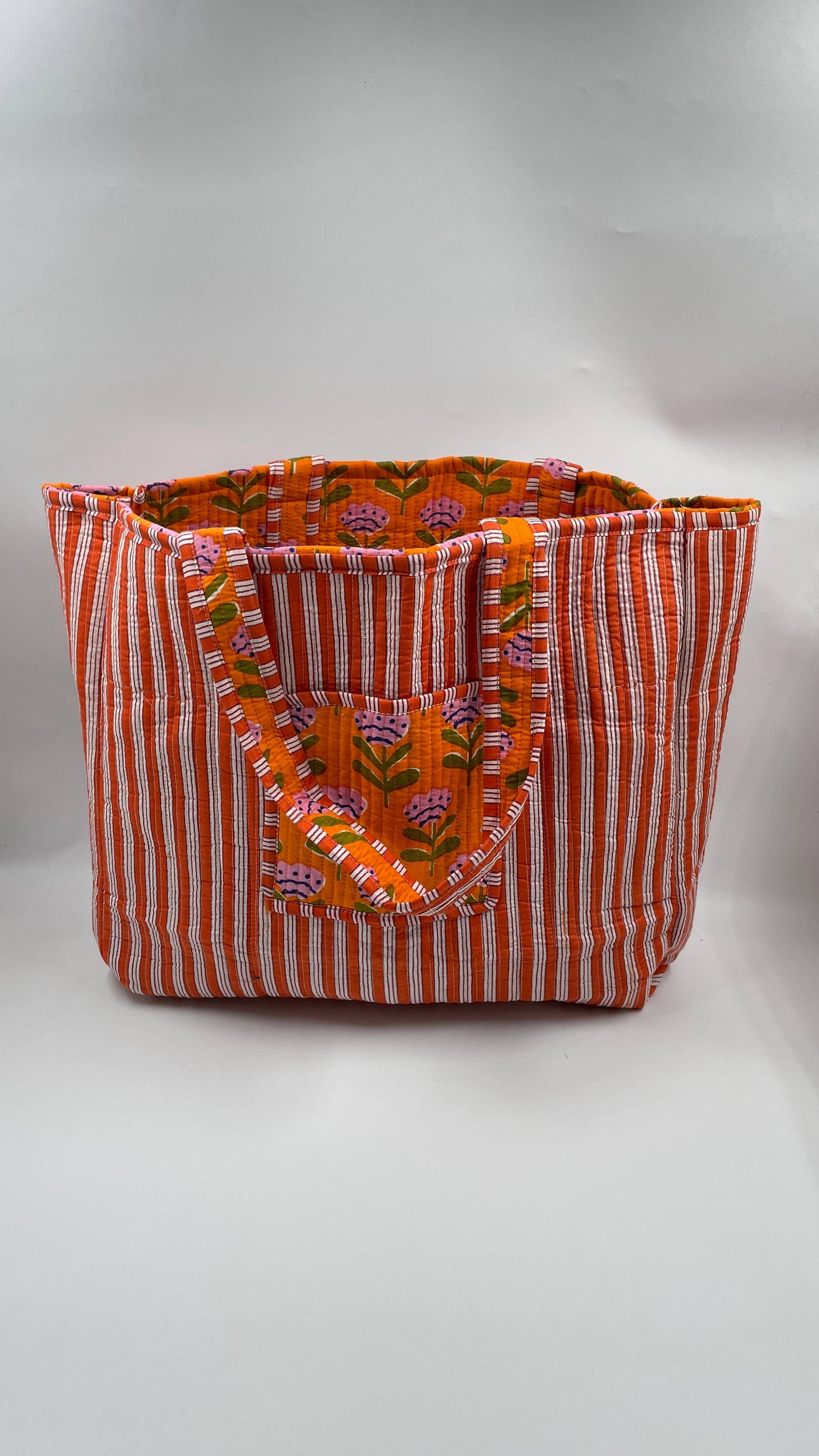 Boho Floral Kantha Quilted Reversible Tote Bag