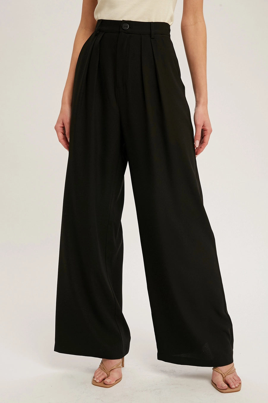 Essential Pintuck Wide Leg Pant - Black