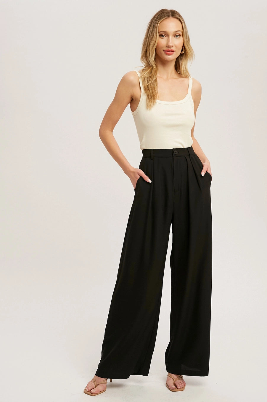 Essential Pintuck Wide Leg Pant - Black