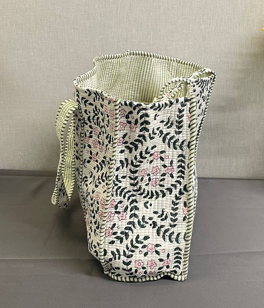 Ethereal Flower Kantha Quilted Boho Reversible Tote Bag