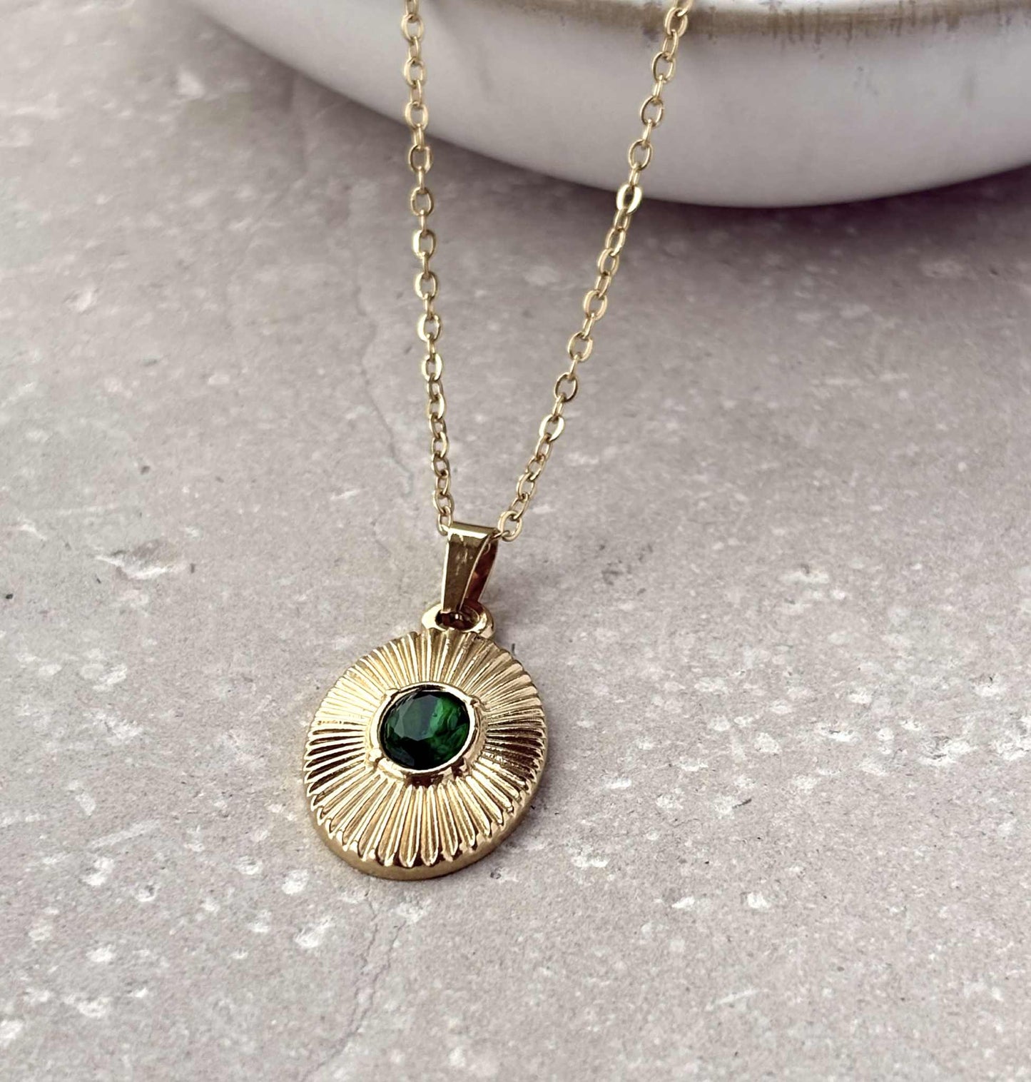 Shield Pendant With Green Stone