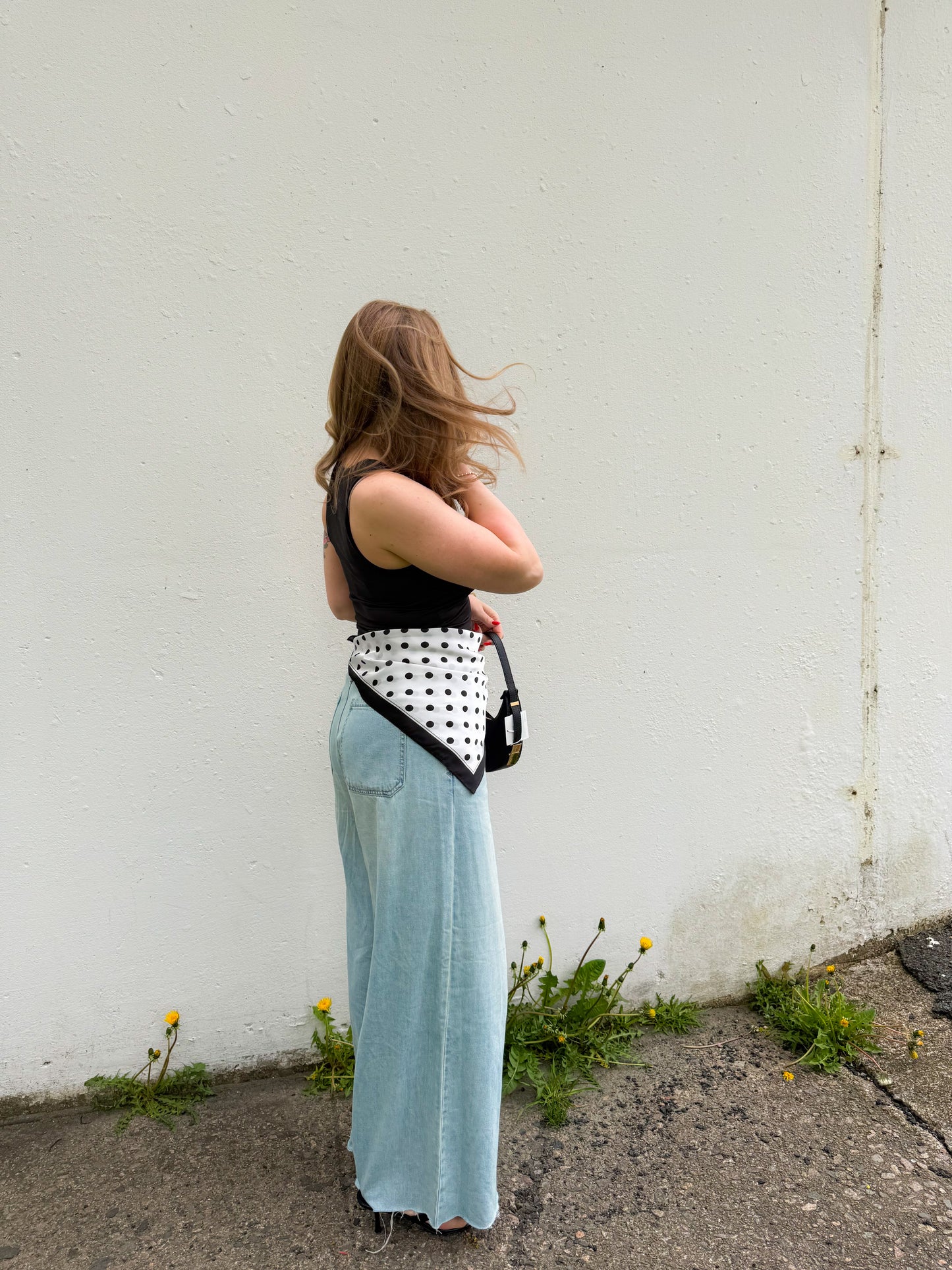 White & Black Polka Dot Scarf
