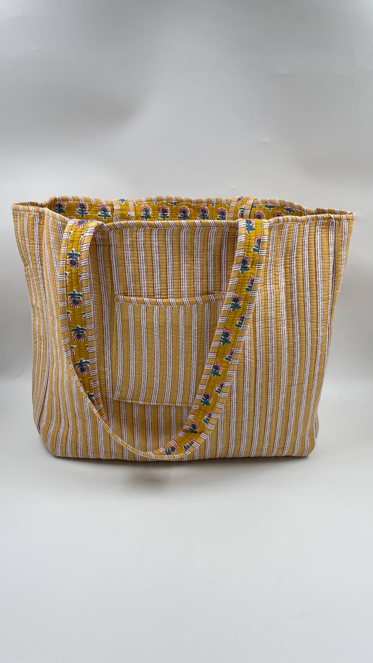 Charis Kantha Quilted Boho Floral Reversible Tote Bag