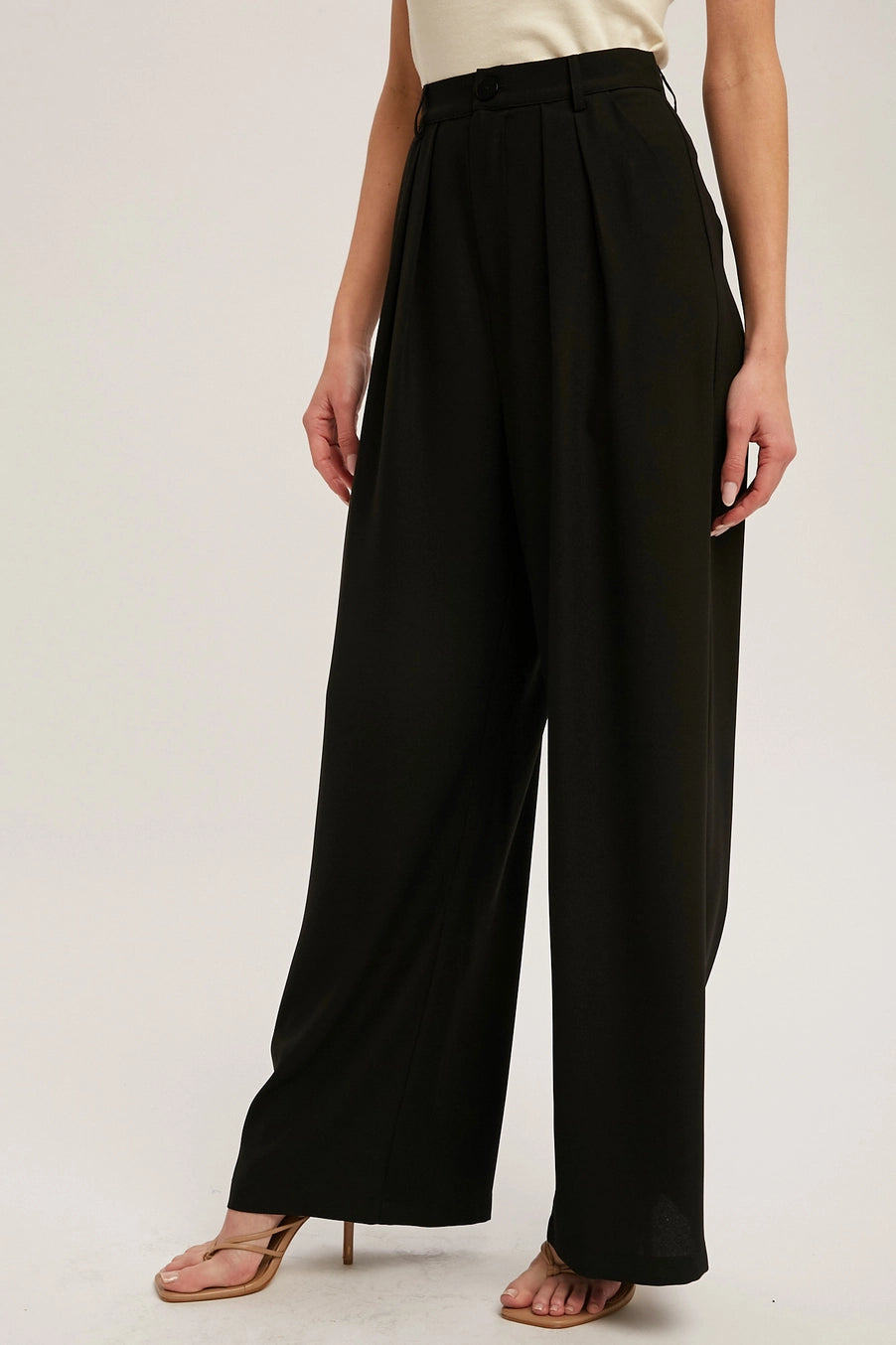 Essential Pintuck Wide Leg Pant - Black