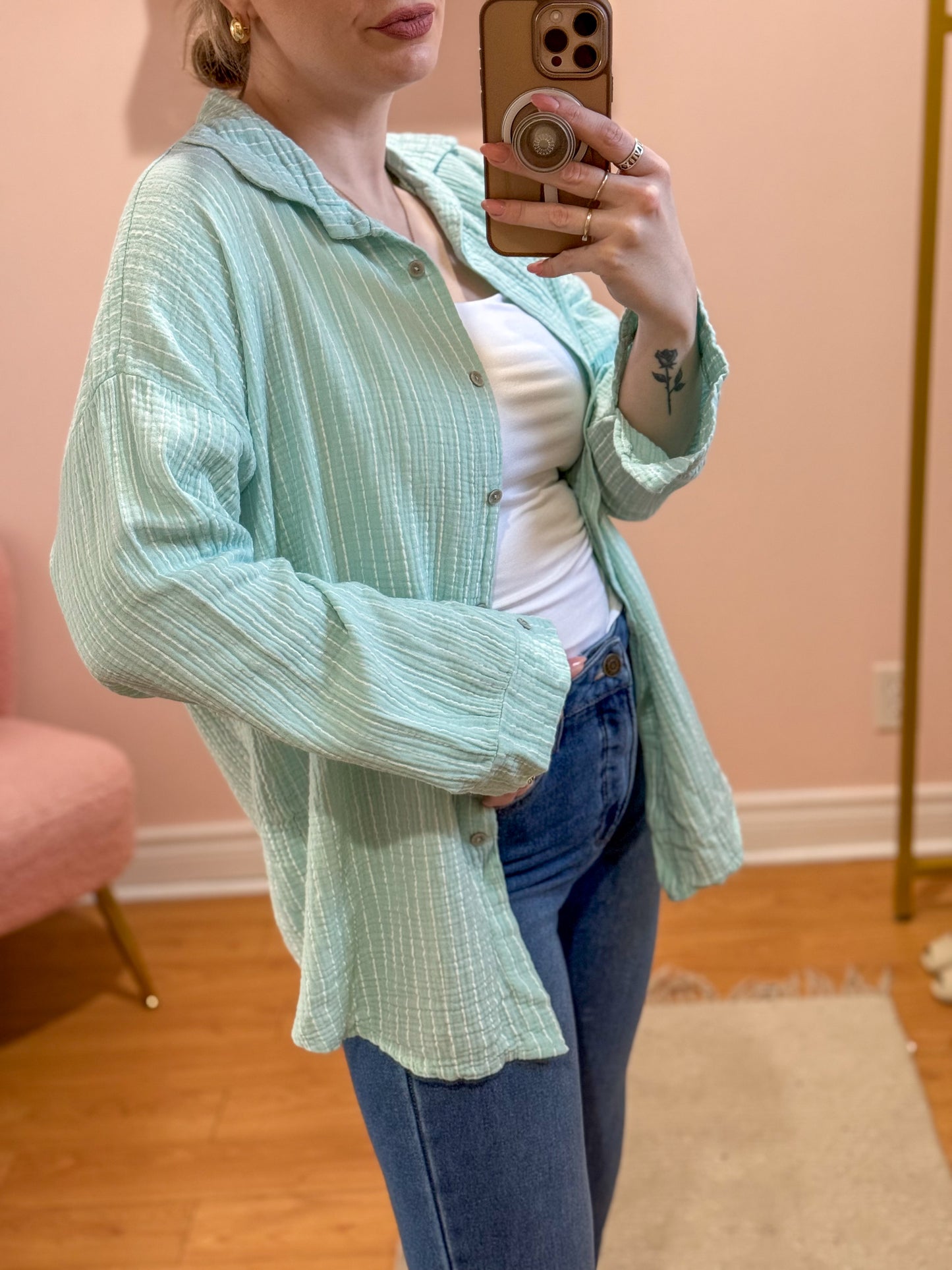 Joline Gauze Top in Seafoam
