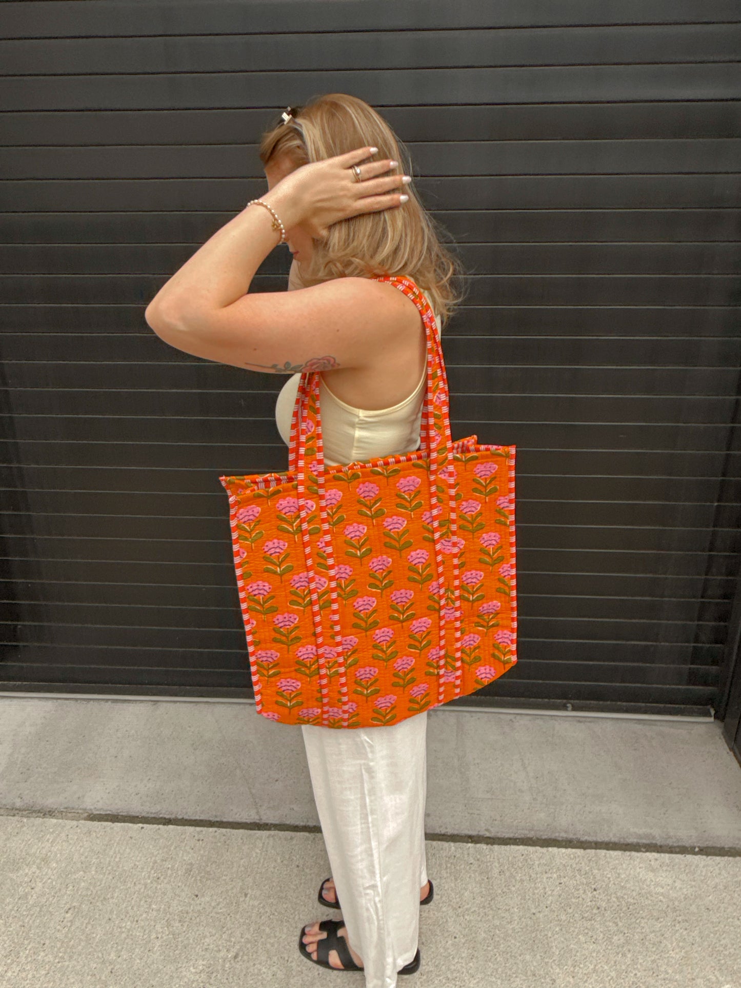 Boho Floral Kantha Quilted Reversible Tote Bag
