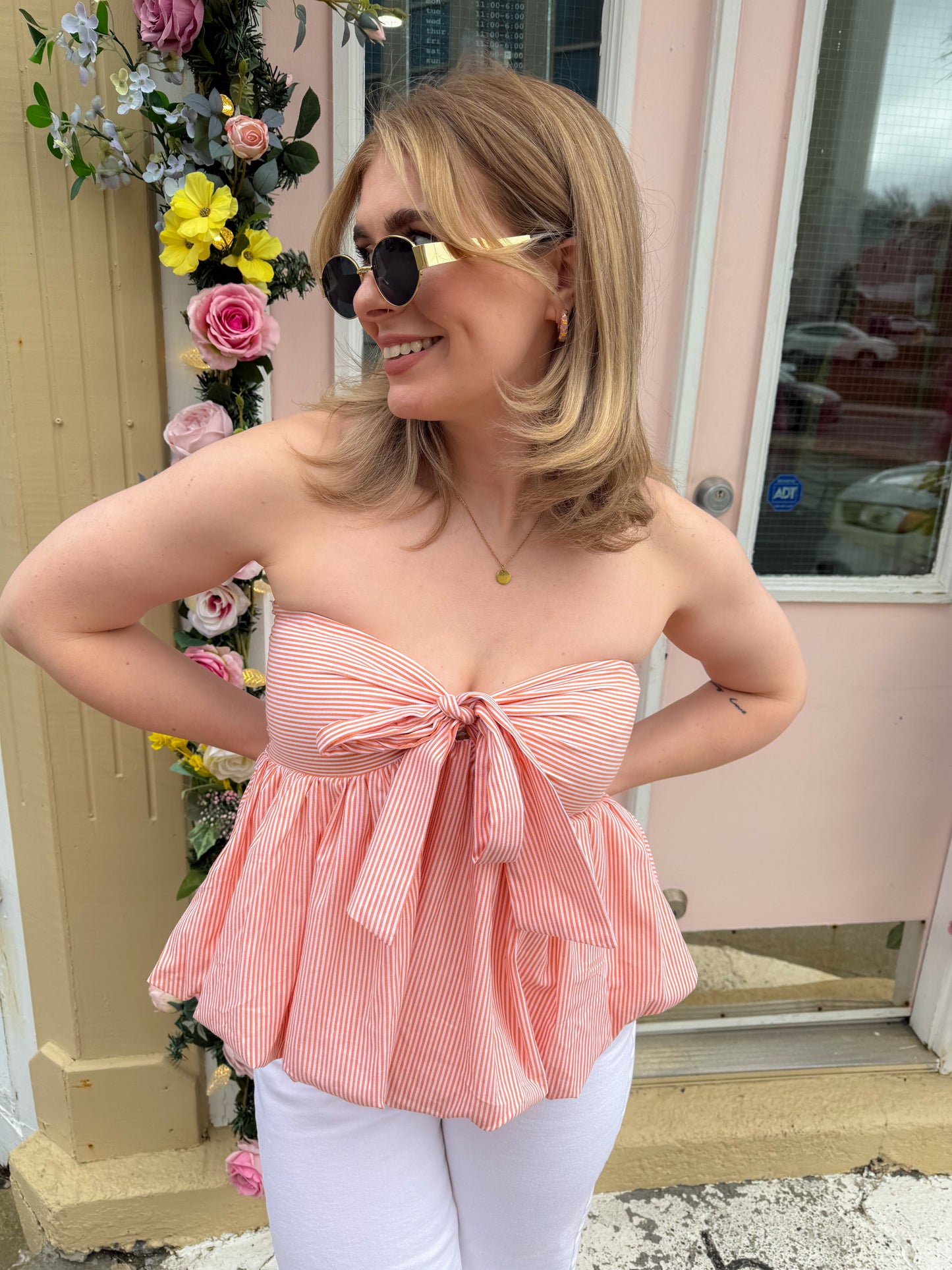 Create Memories Strapless Front Bow Top
