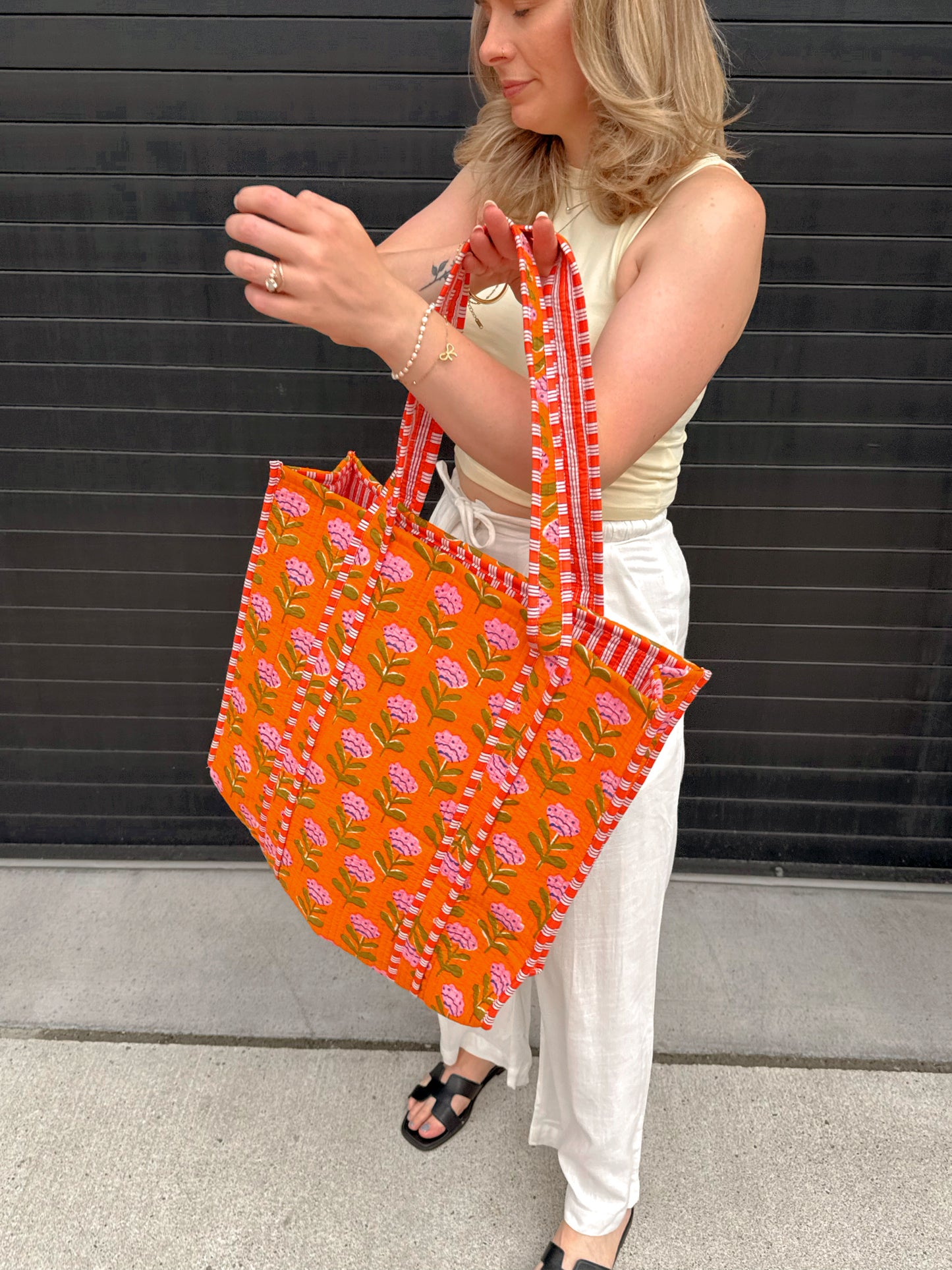 Boho Floral Kantha Quilted Reversible Tote Bag