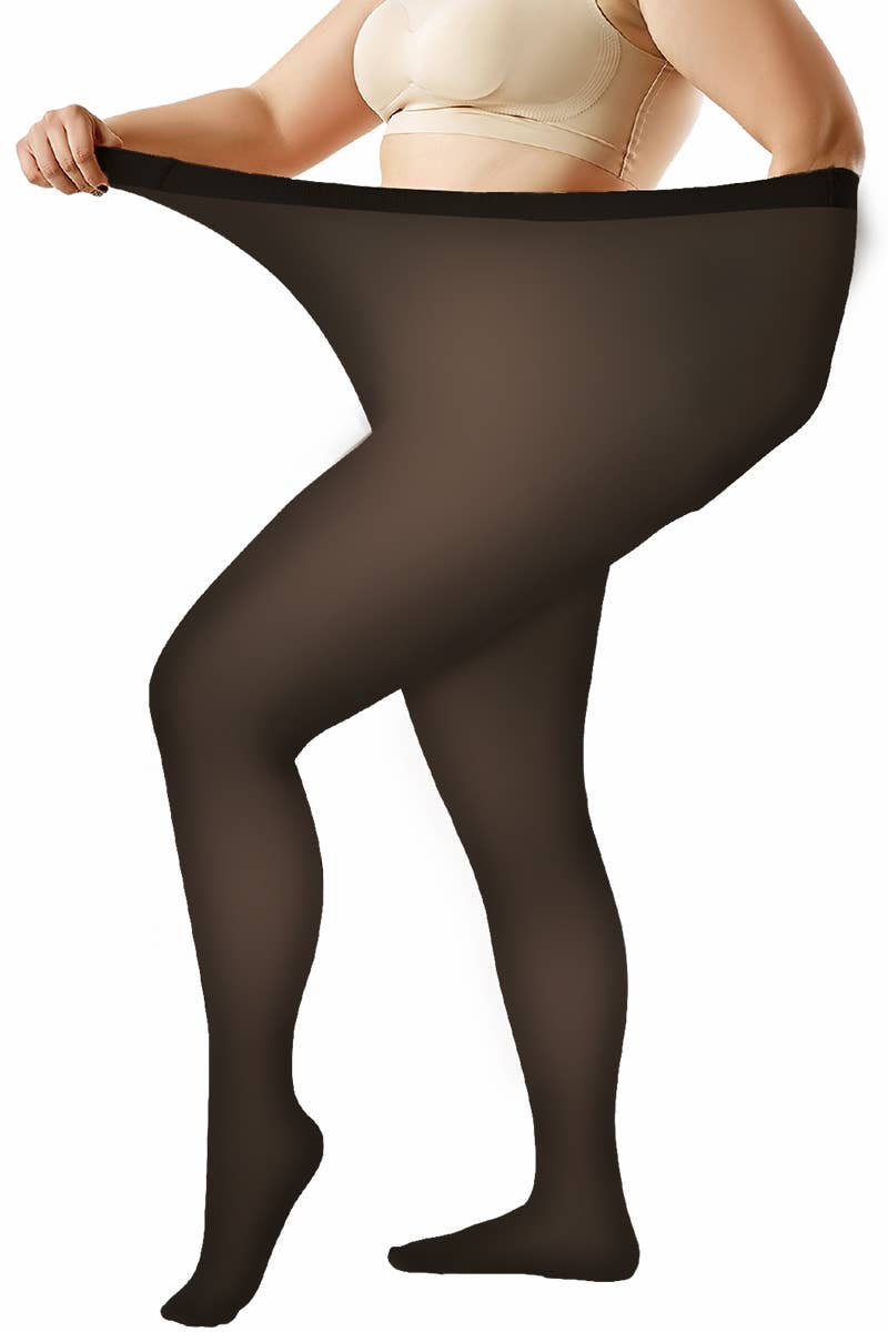 Black Opaque Transparent Tights (Extended Sizes Available)