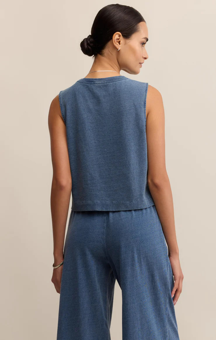 Sloane Jersey Muscle Tank in Vintage Indigo