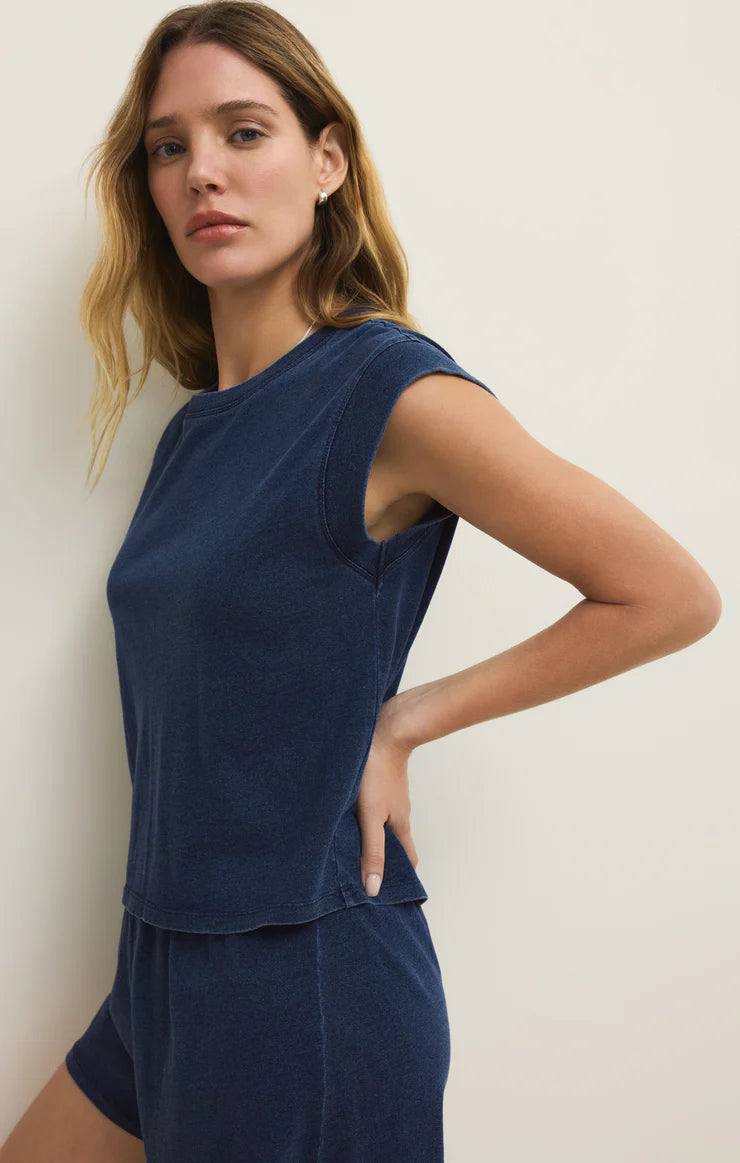 Camino Cotton Jersey Denim Tee in Indigo
