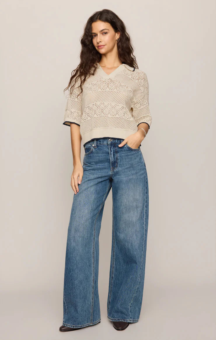 Denman Crochet Polo Sweater-FINAL SALE