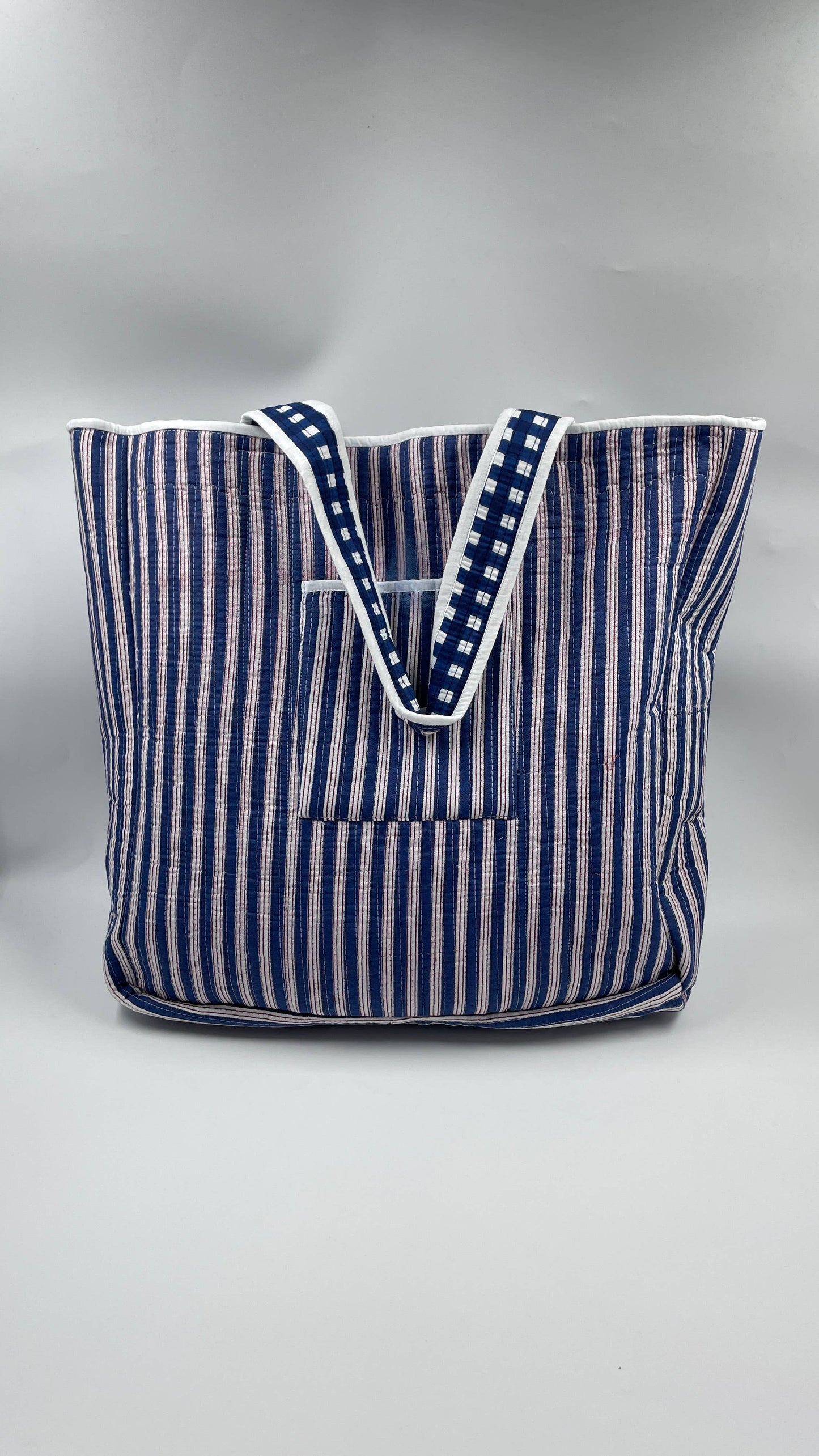 Navy Kantha Quilted Boho Box Reversible Tote Bag