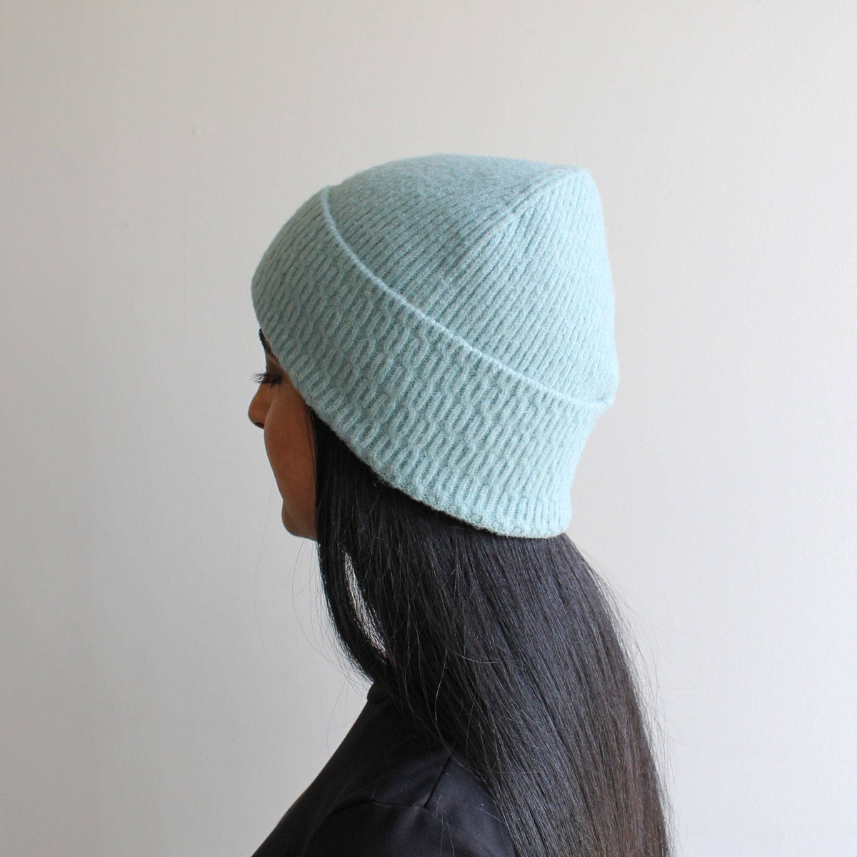 Blue Wool Blend Fine Knit Winter Hat