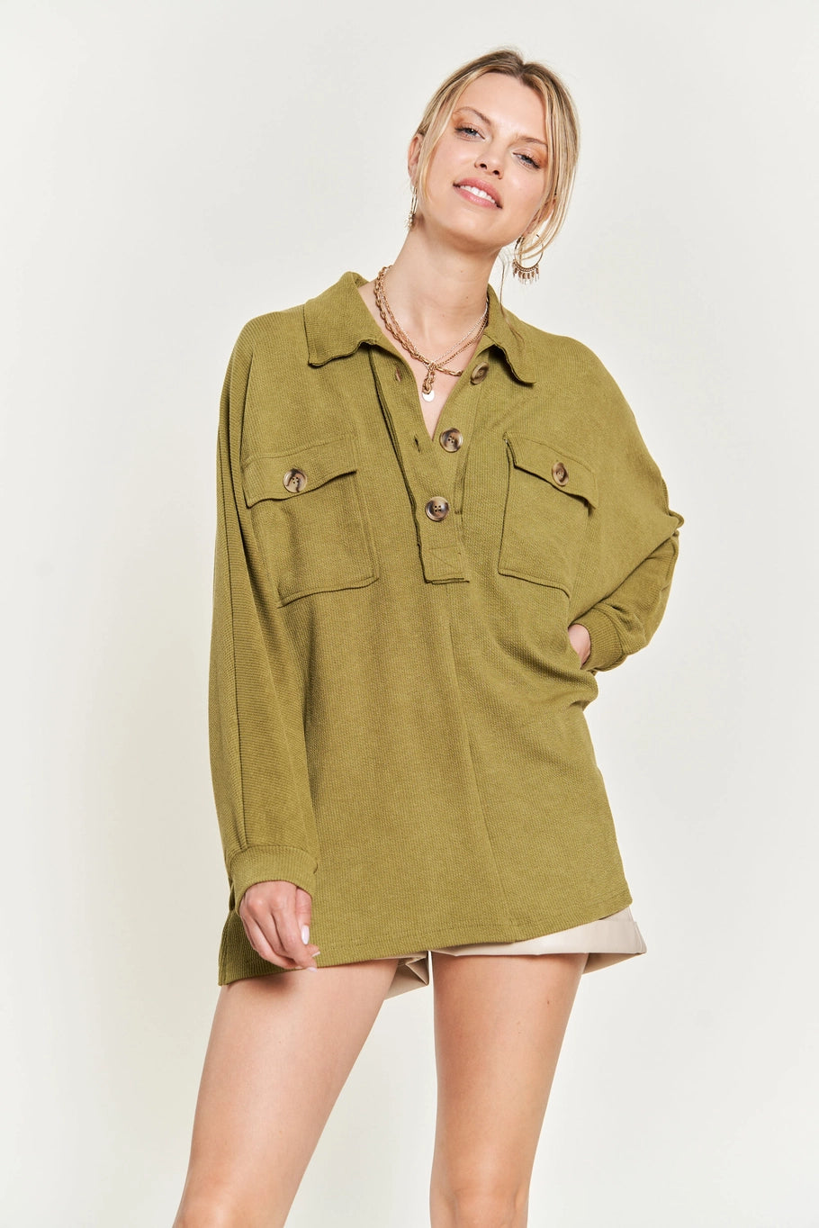 Jane Oversized Top-Olive