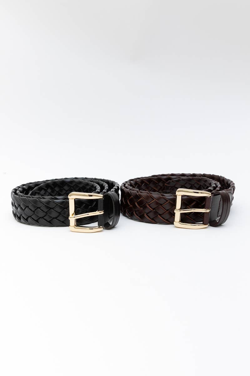 Vintage Braided Leather Belt in Dark Brown