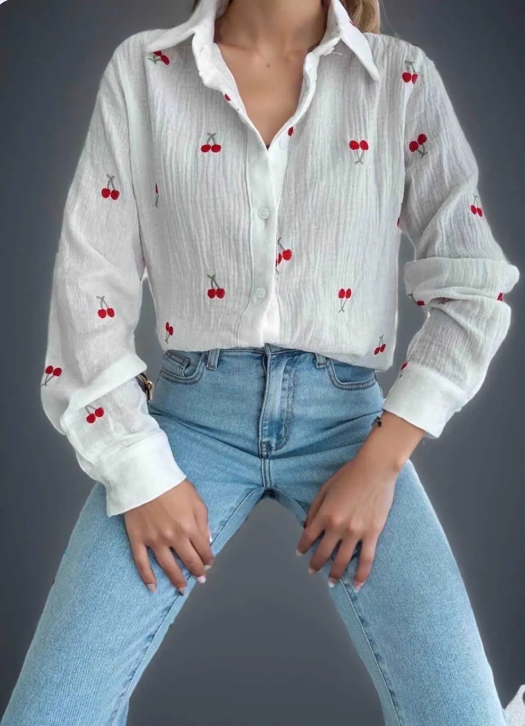 Cherry Button Down Top