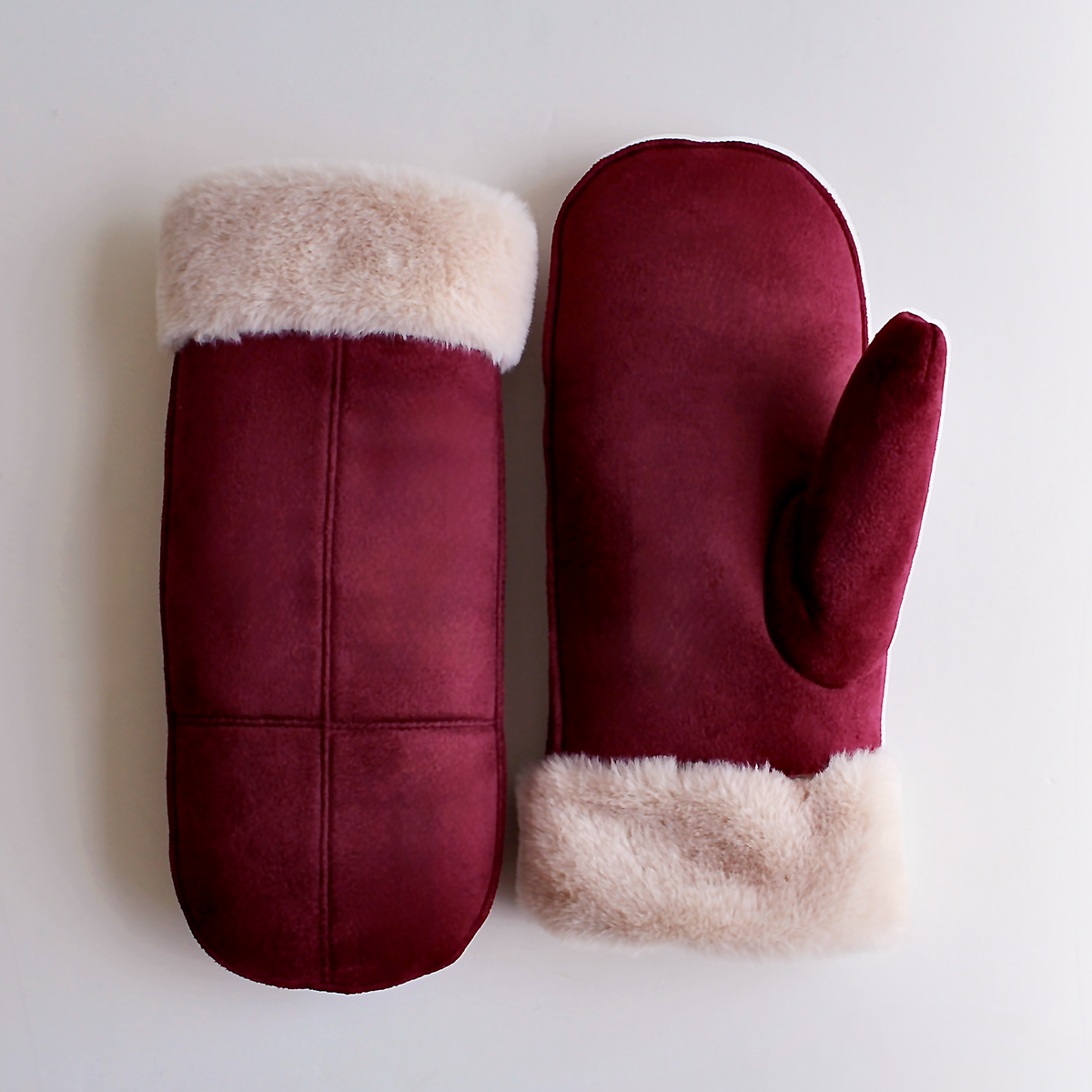 Burgundy Faux Fur Cuff Mitten