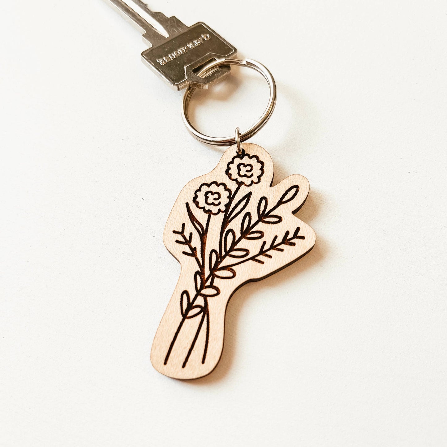Wildflower Wooden Keychain