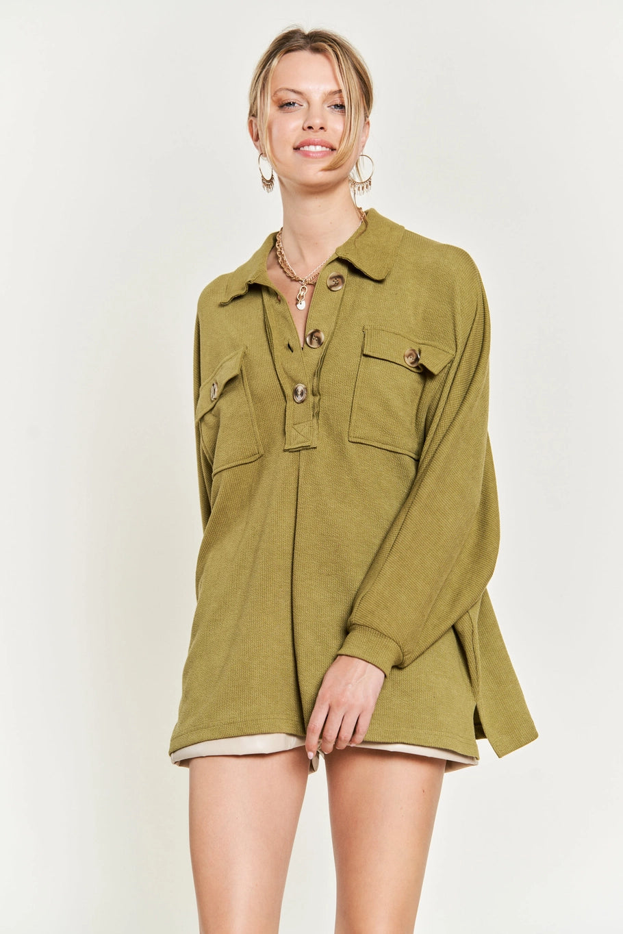 Jane Oversized Top-Olive