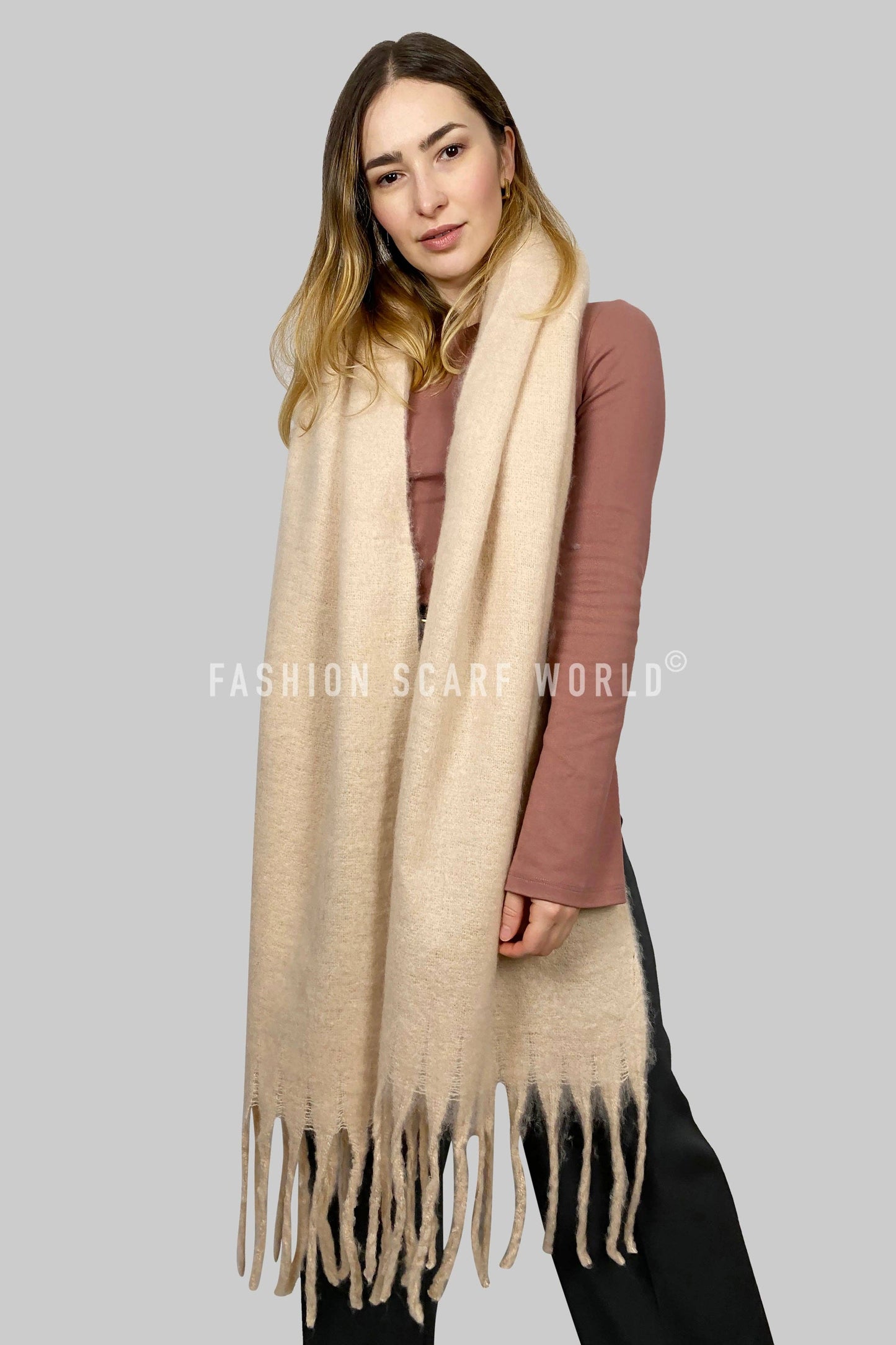 Tassel Blanket Scarf: Beige