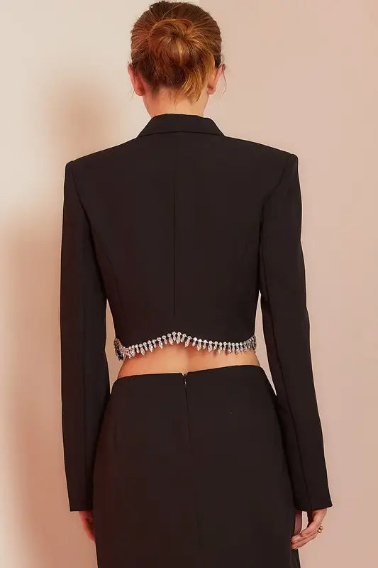 Frankie Rhinestone Solid Blazer Jacket