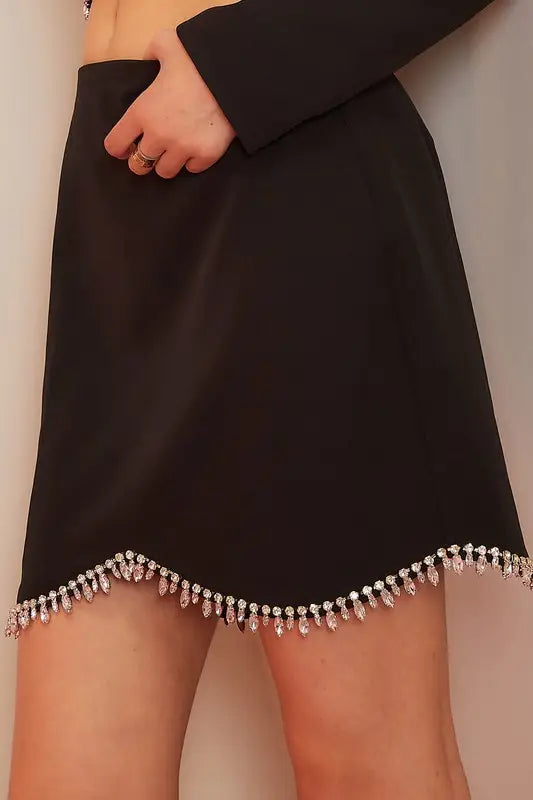 Frankie Rhinestone Trim Solid Mini Skirt