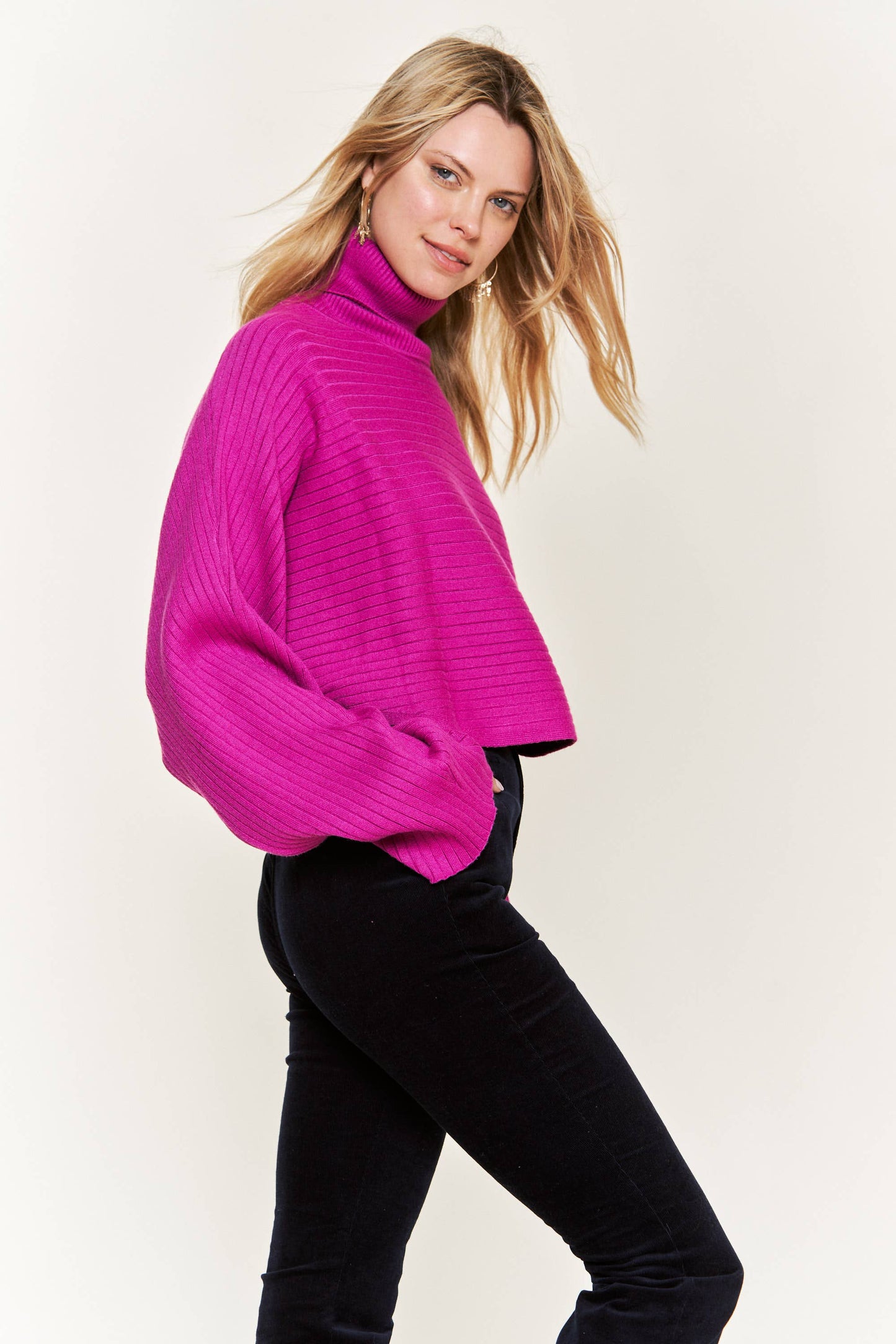 Sia Turtleneck Sweater-Fuschia