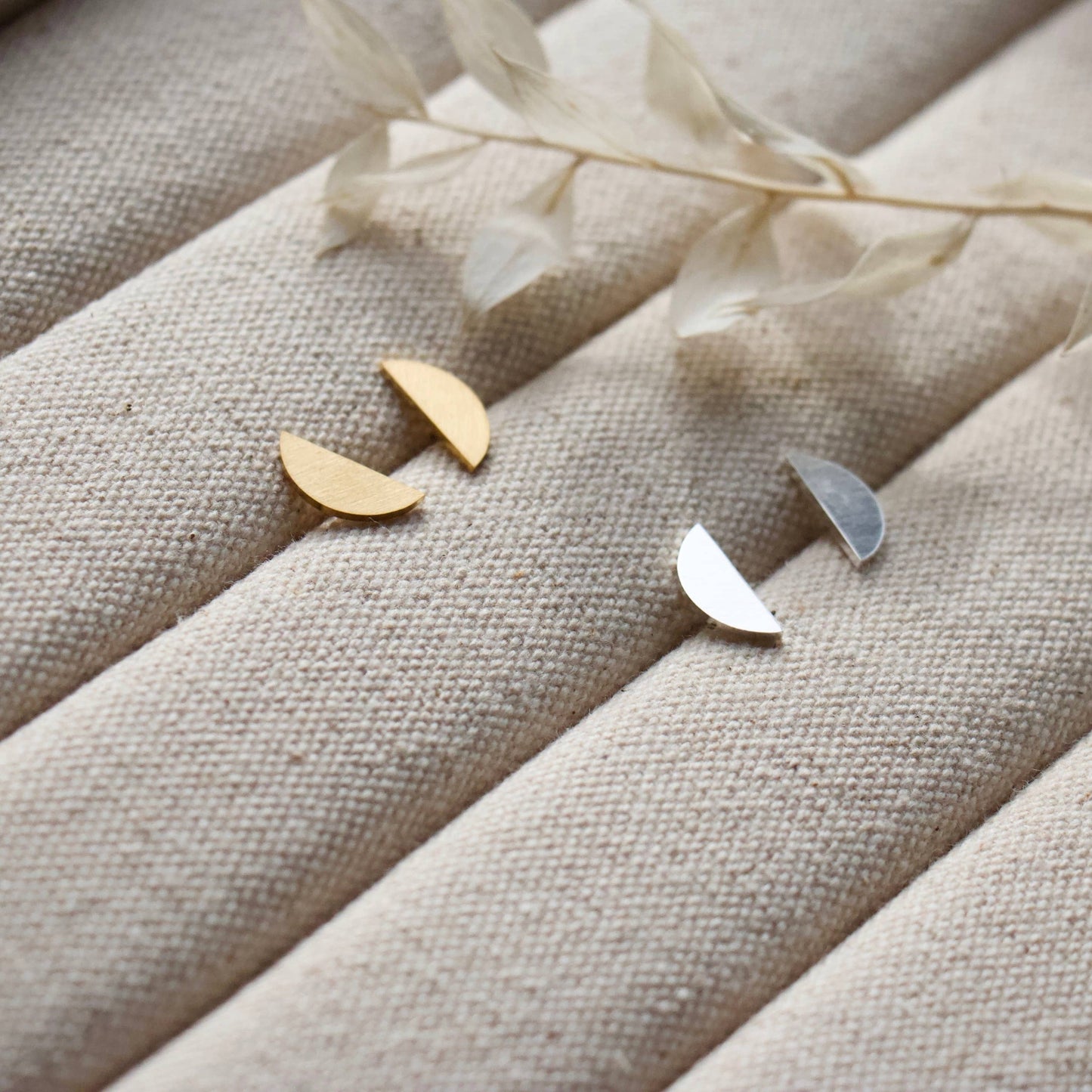 Gold Crescent Stud Earrings
