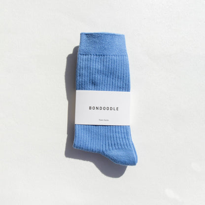 Combed Cotton Ribbed Crew Socks in Poolside