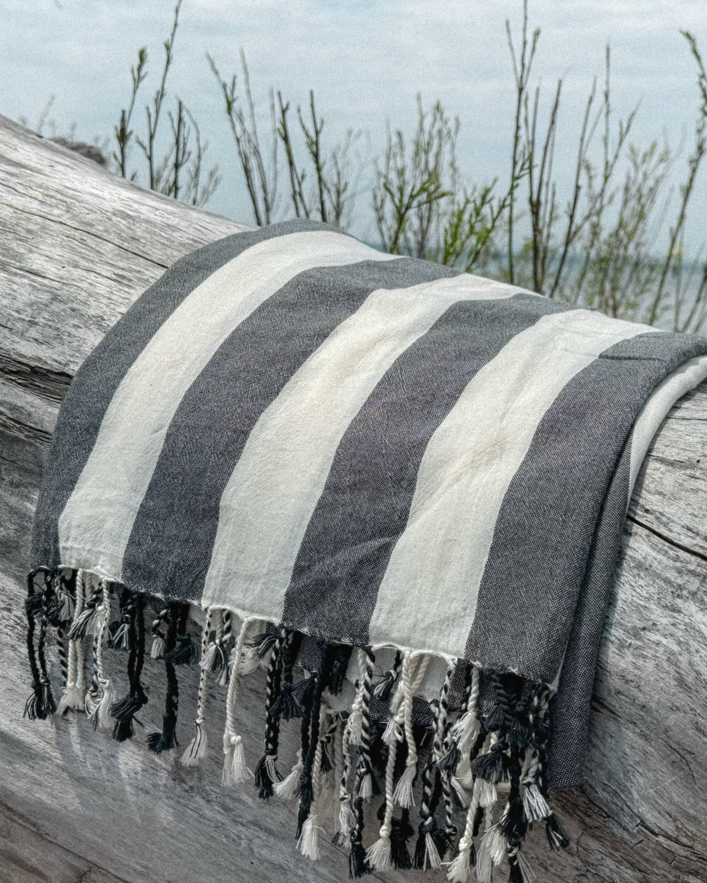 Striped Turkish Beach Towels in Black